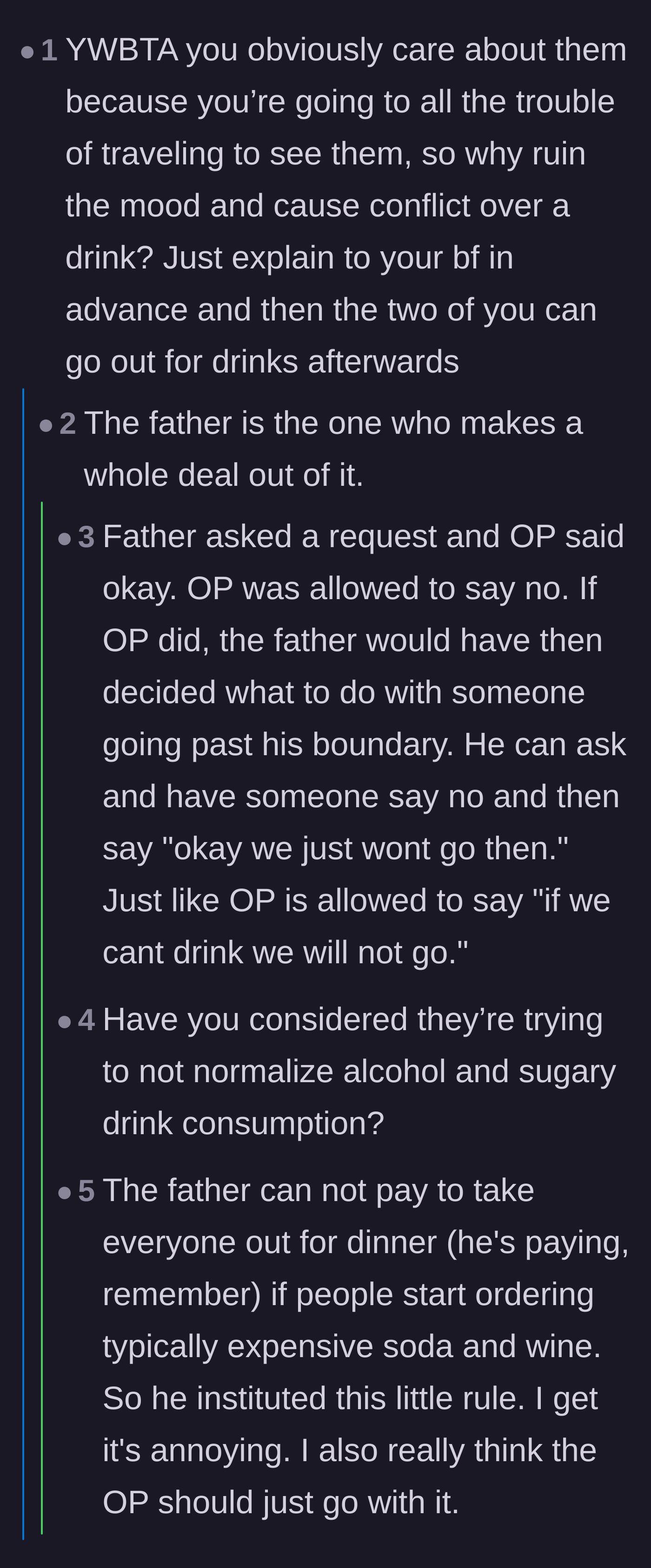 Comment thread 3 - Suggestion to just suck it up and get drinks afterwards to keep the peace.