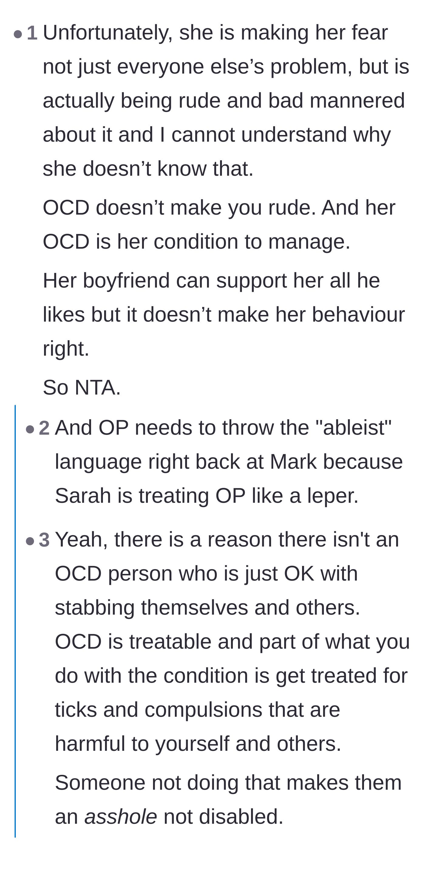 Comment thread 1 - People discussing how a mental health diagnosis is an explanation, not an excuse to be rude.