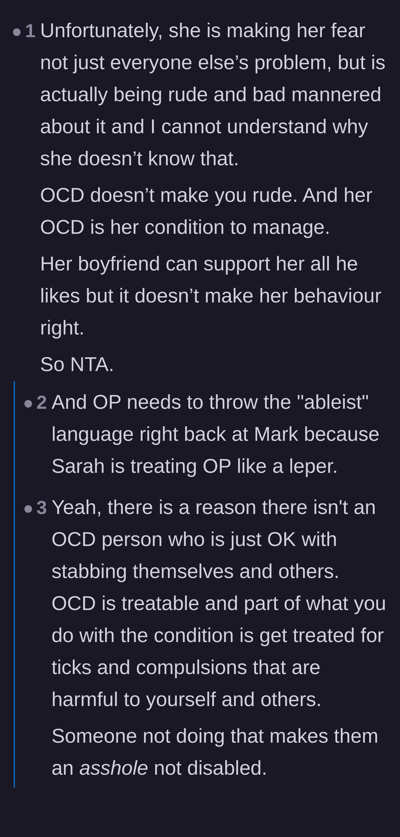 Comment thread 1 - People discussing how a mental health diagnosis is an explanation, not an excuse to be rude.