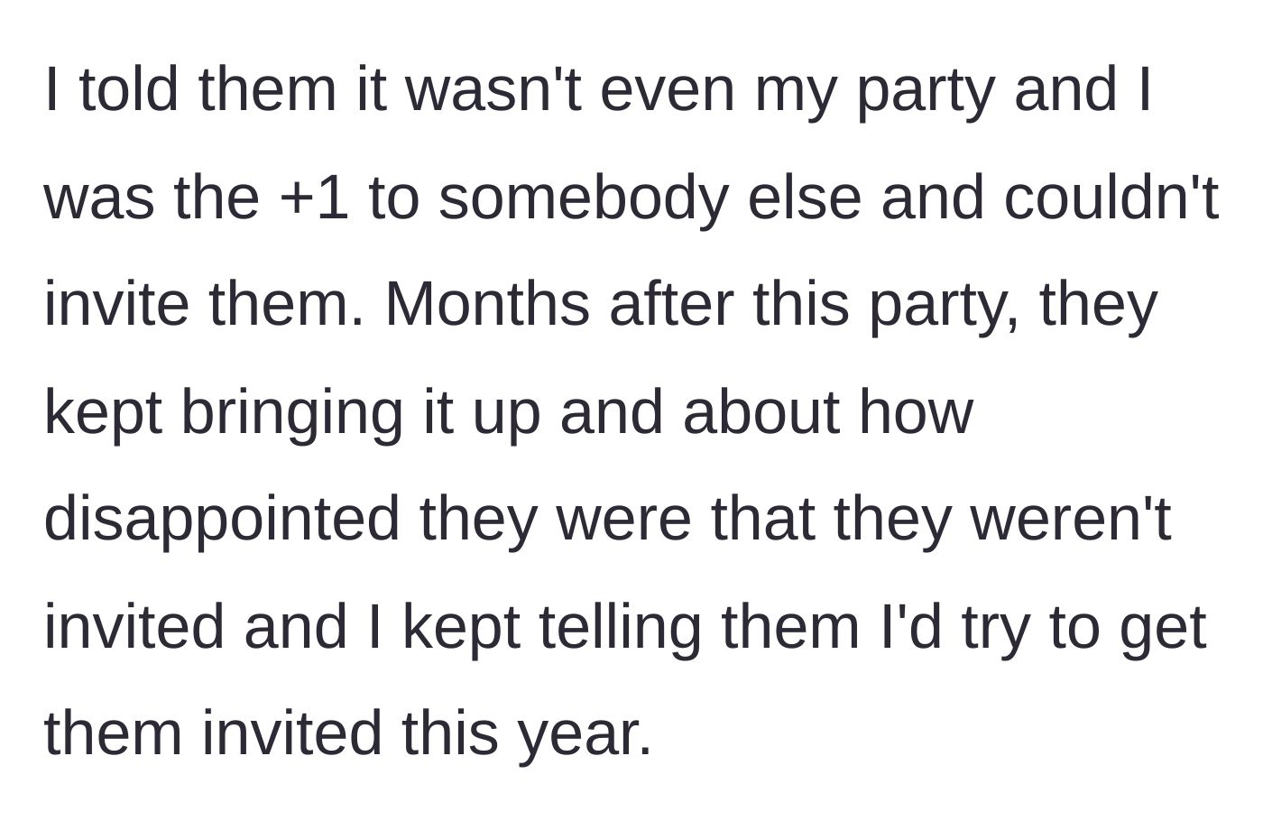Story part 6 - The author apologizes for the party and promises to get them invited next year.