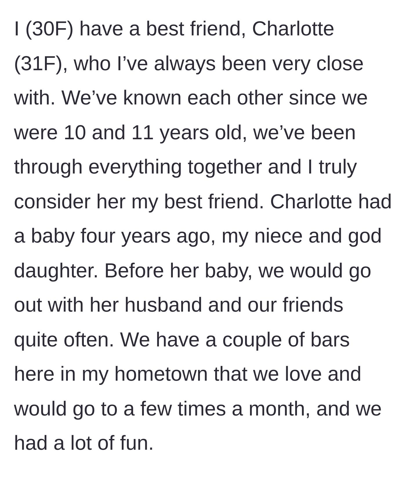 Story part 1 - Setting the scene of a 20-year friendship and fun pre-baby bar nights.