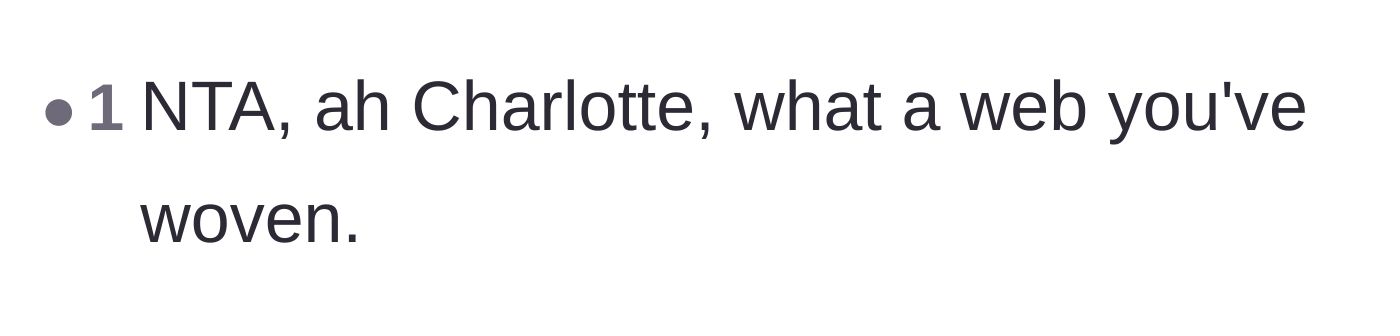 Comment thread 3 - A brief remark about the messy situation Charlotte created for herself.