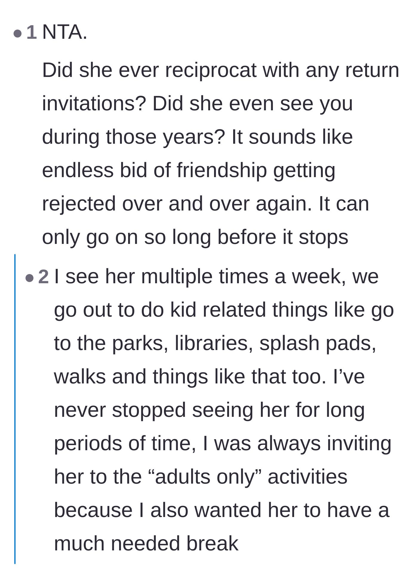 Comment thread 6 - Questions about whether the friend ever initiates hangouts or puts effort into the relationship.