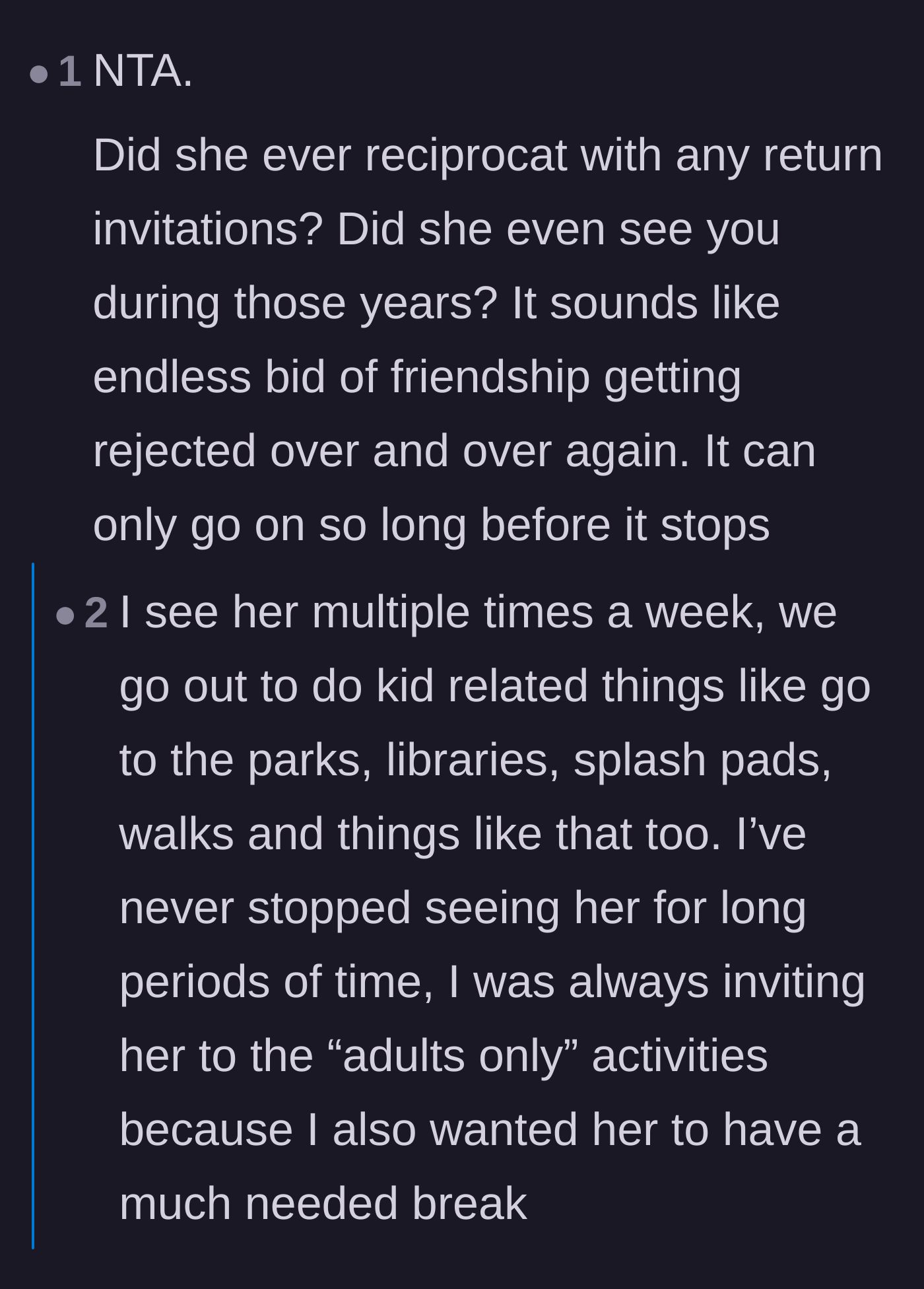 Comment thread 6 - Questions about whether the friend ever initiates hangouts or puts effort into the relationship.
