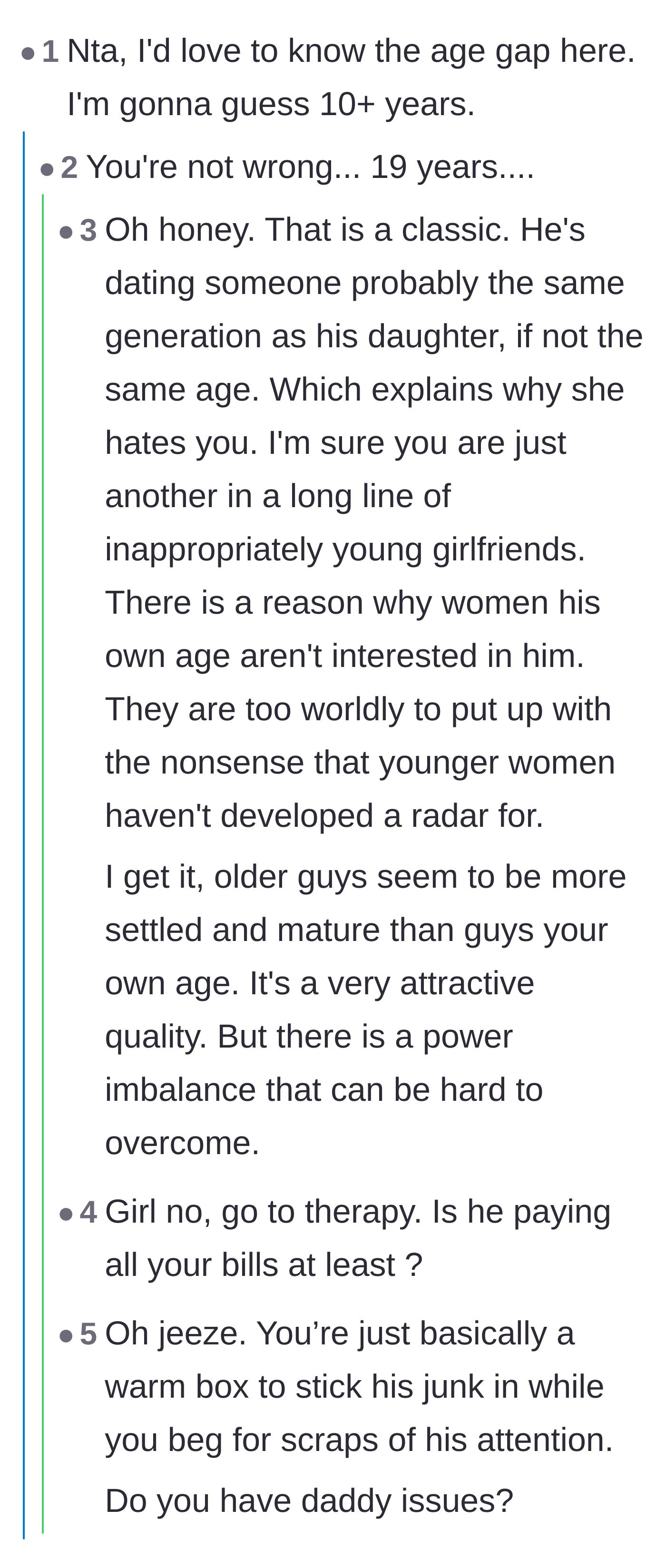 Comment thread 2 - The shocking reveal of a nineteen-year age gap and the realization that the hostile daughter is only seven years younger than the author.