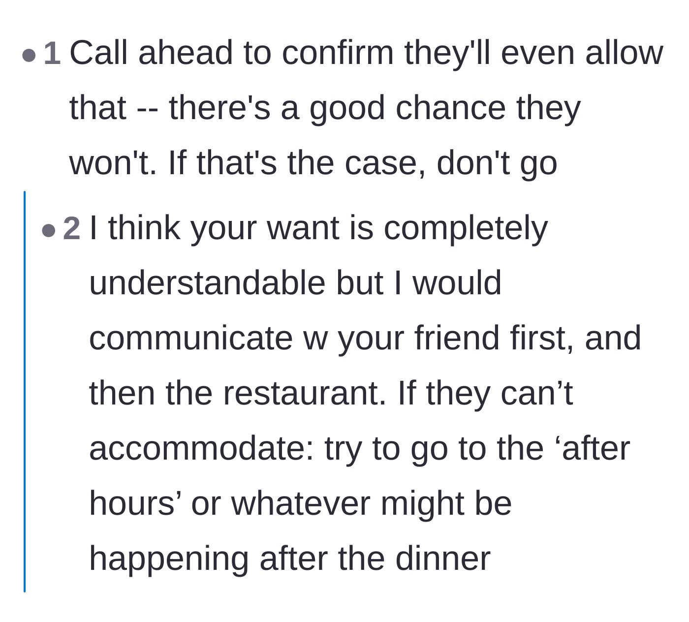 Comment thread 1 - Readers discuss the reality of restaurant logistics and how fine dining venues usually handle dietary substitutions.