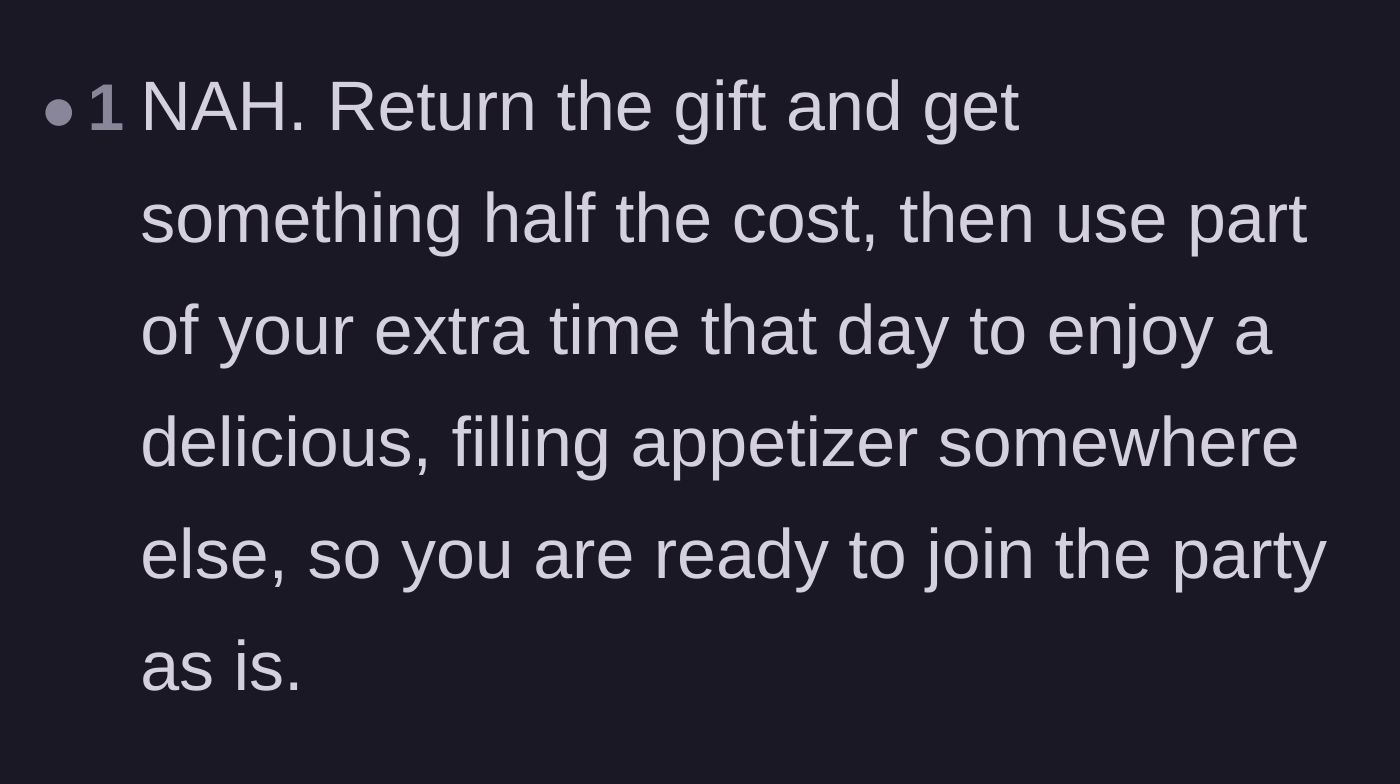 Comment thread 3 - Advice on eating a cheaper, filling meal before the party and downsizing the birthday gift.