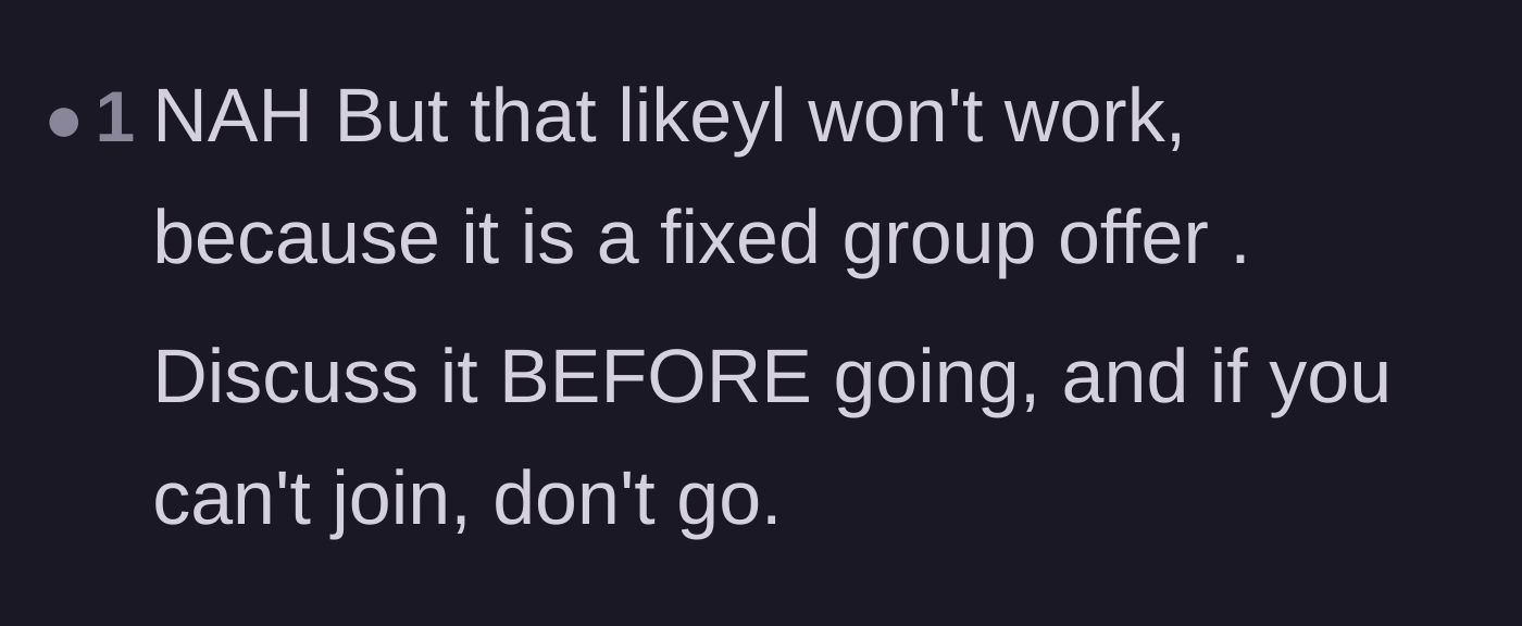Comment thread 5 - A blunt warning that fixed menus are usually non-negotiable and the guest must decide whether to commit or cancel.