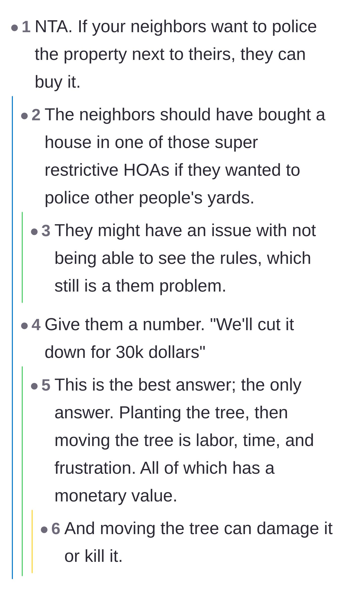 Comment thread 3 - Commenters joking that the neighbors should just buy the property or pay a massive fee if they want to control the landscaping.