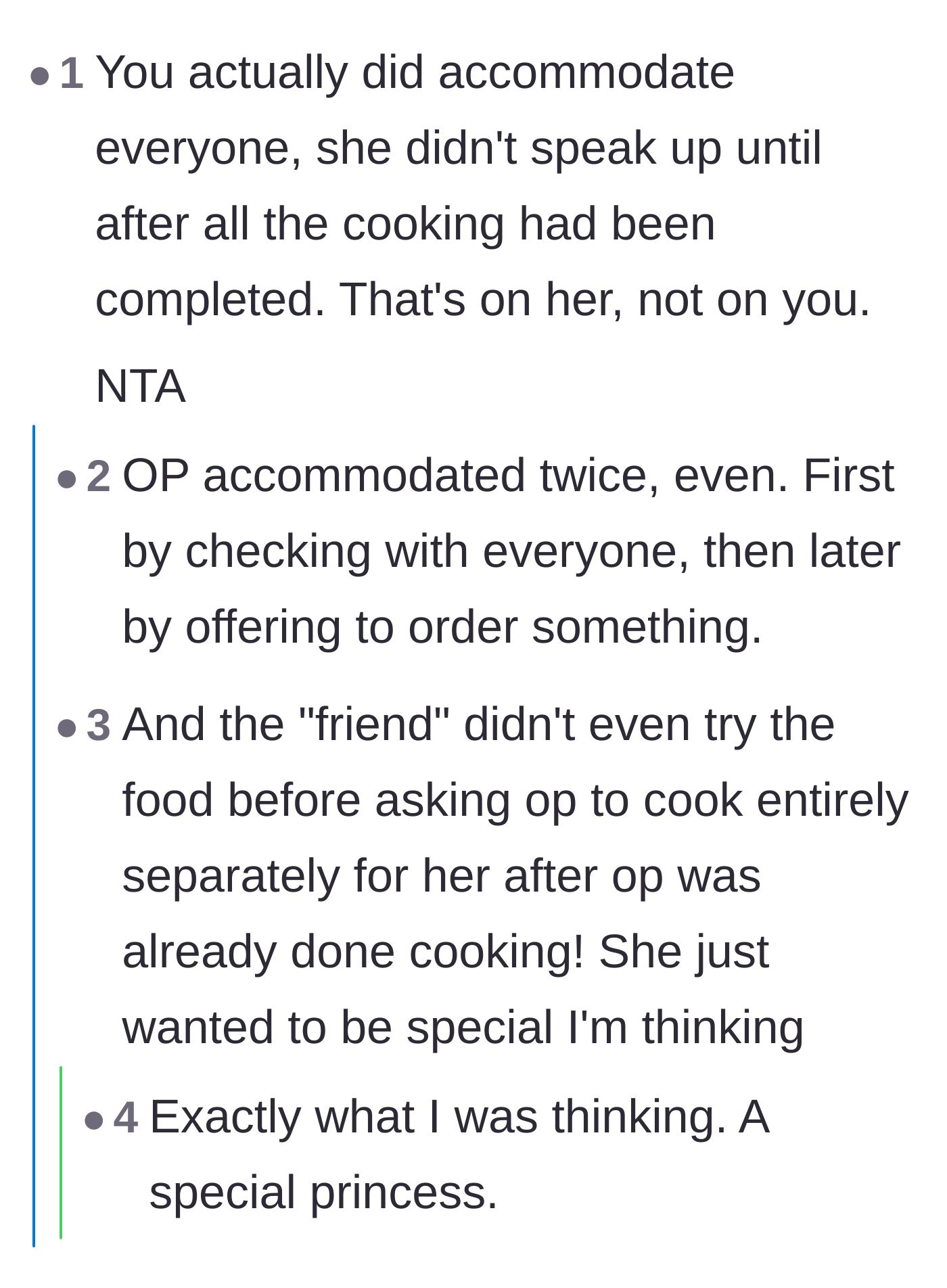 Comment thread 1 - Readers call out the guest for wanting to feel like a special princess after ignoring the host's attempts to accommodate her.