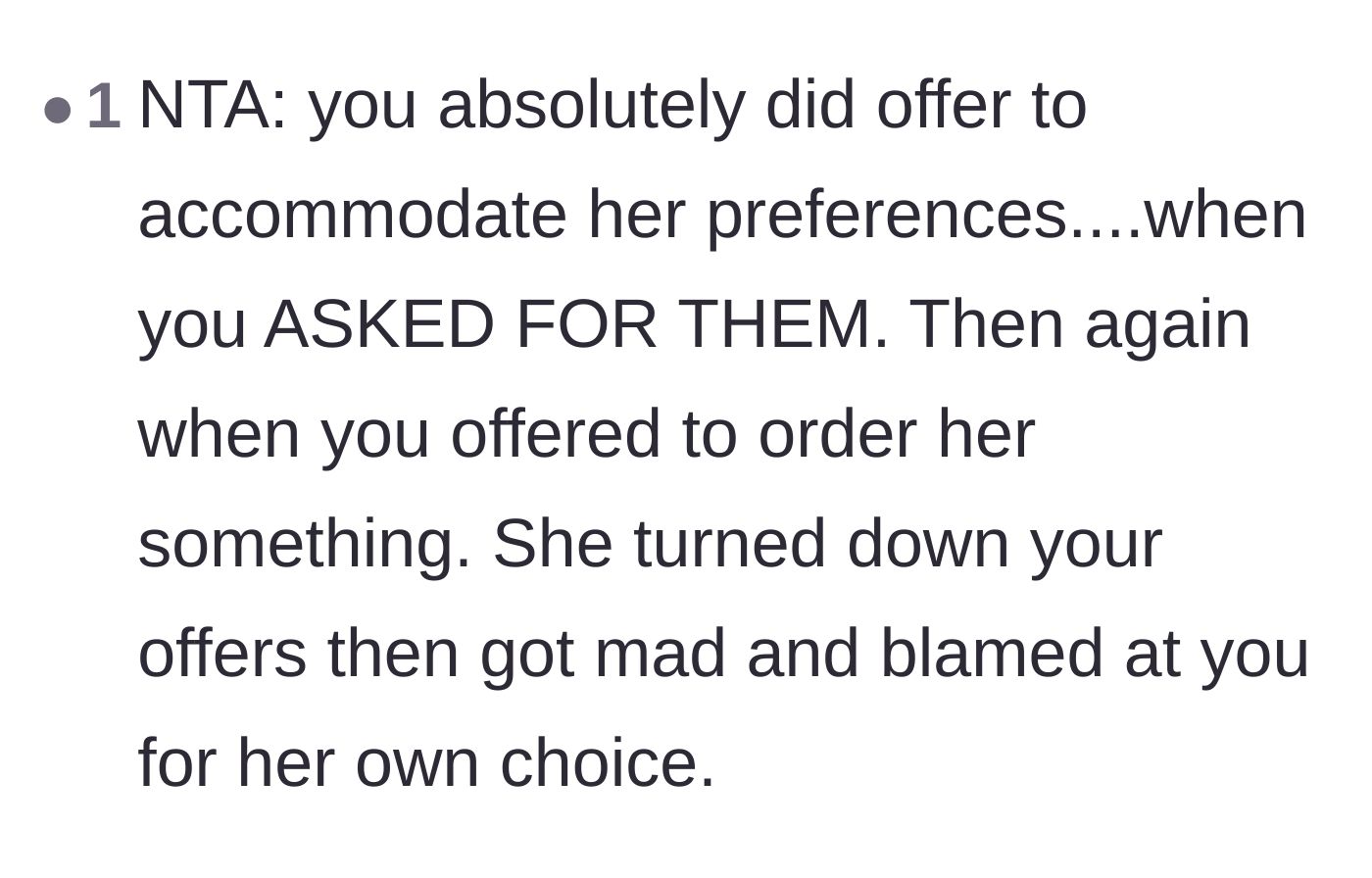 Comment thread 2 - Commenters highlight the hypocrisy of the guest turning down alternative food offers and then getting mad.