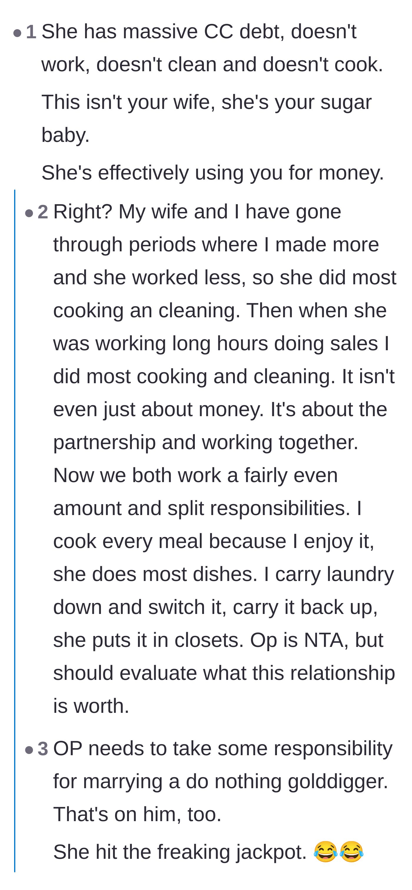 Comment thread 1 - Readers debating whether this is an actual marriage or just a sugar baby arrangement.