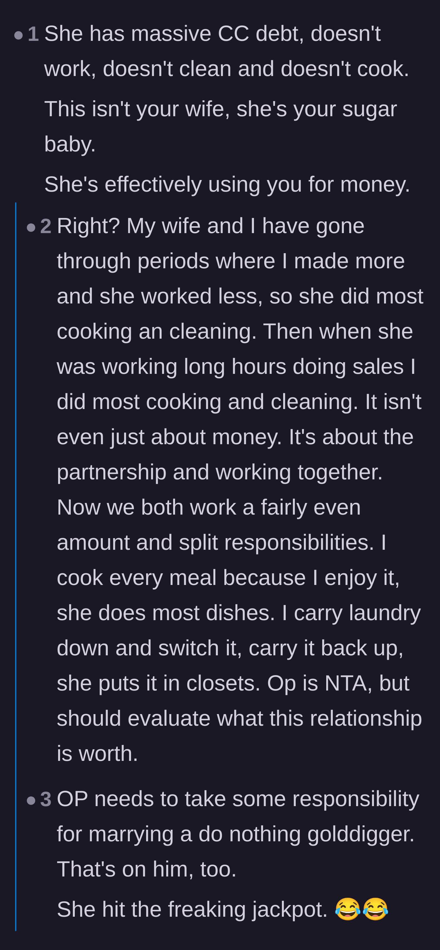 Comment thread 1 - Readers debating whether this is an actual marriage or just a sugar baby arrangement.