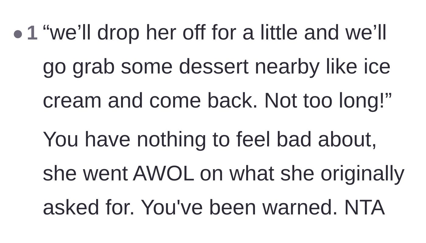Comment thread 1 - A reader pointing out that the coworker violated the original babysitting terms.