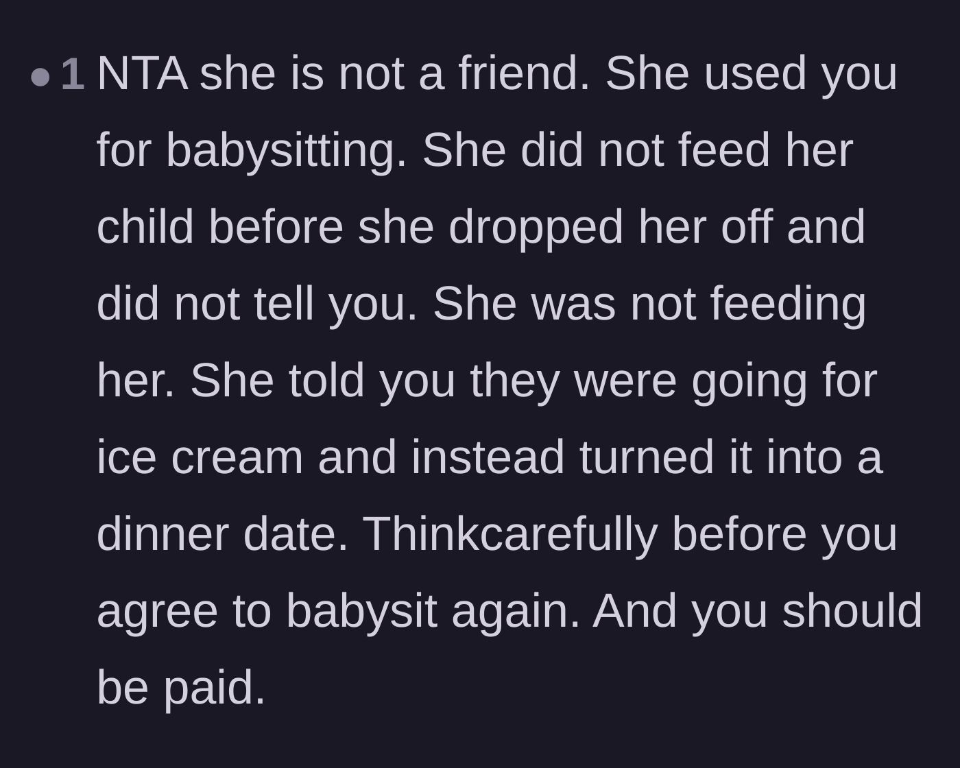 Comment thread 3 - Advice stating the coworker is a user and should be charged for babysitting.