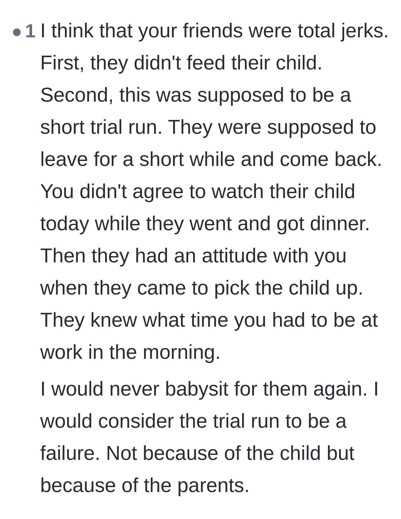 Comment thread 6 - A summary concluding the trial run failed due to the parents, not the child.