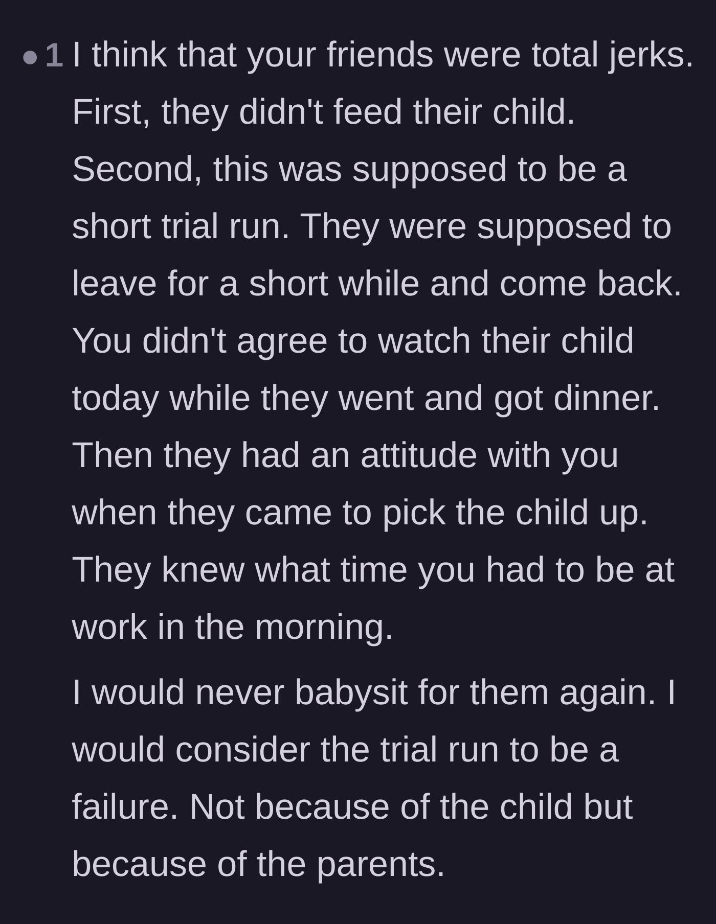 Comment thread 6 - A summary concluding the trial run failed due to the parents, not the child.
