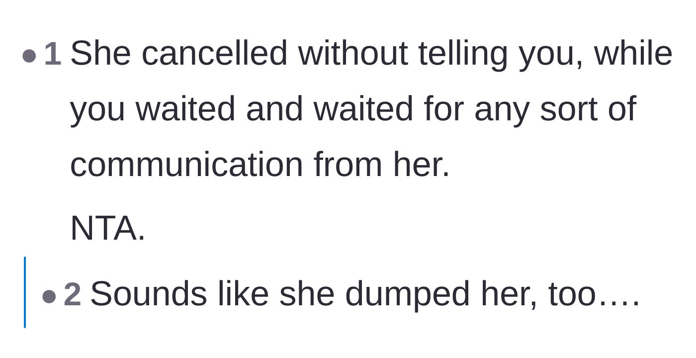 Comment thread 1 - A discussion concluding that the girlfriend's silence was a cowardly breakup.
