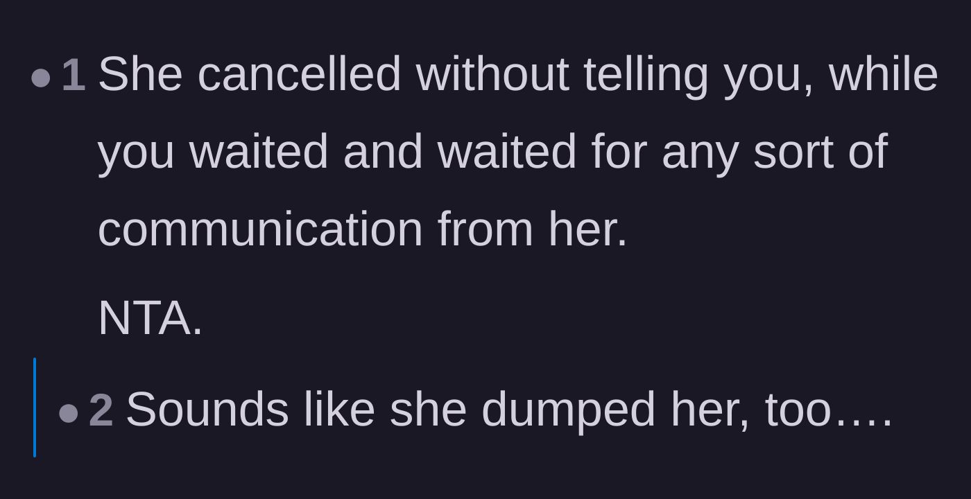 Comment thread 1 - A discussion concluding that the girlfriend's silence was a cowardly breakup.