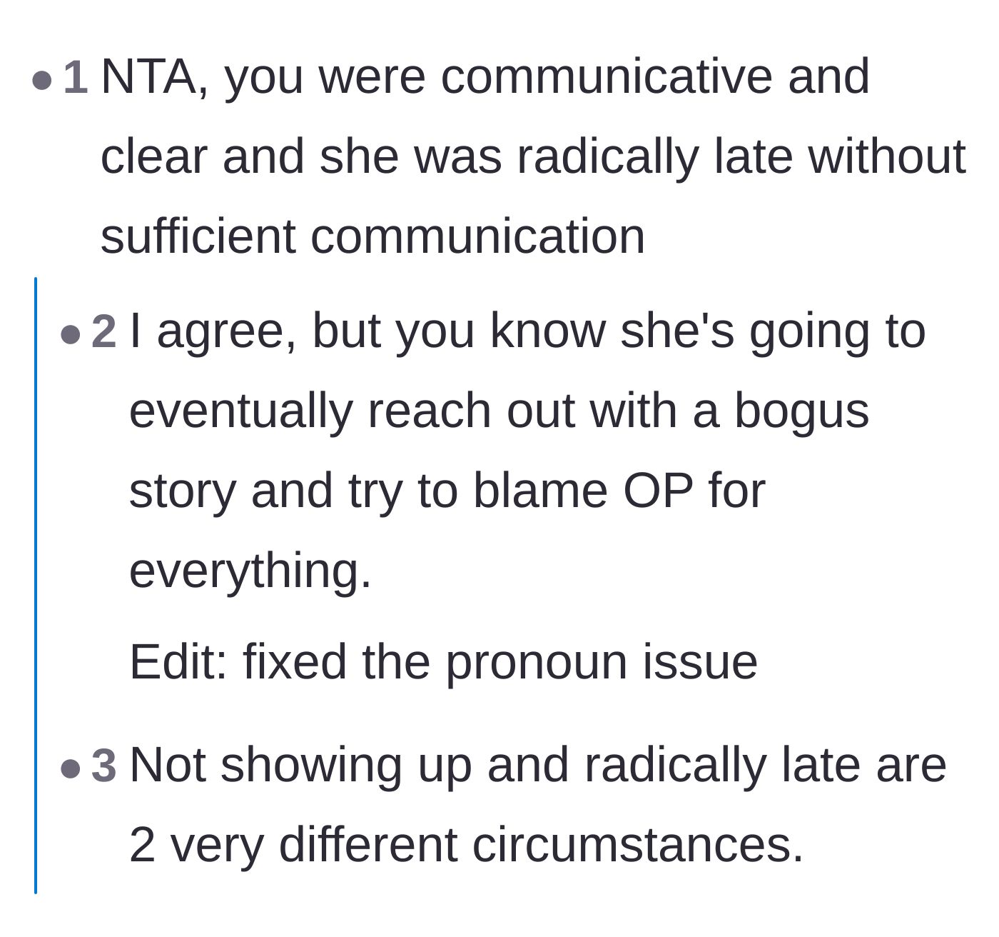 Comment thread 2 - Predicting that the girlfriend will eventually return to play the victim and blame OP.