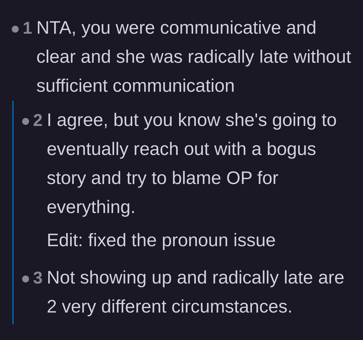 Comment thread 2 - Predicting that the girlfriend will eventually return to play the victim and blame OP.