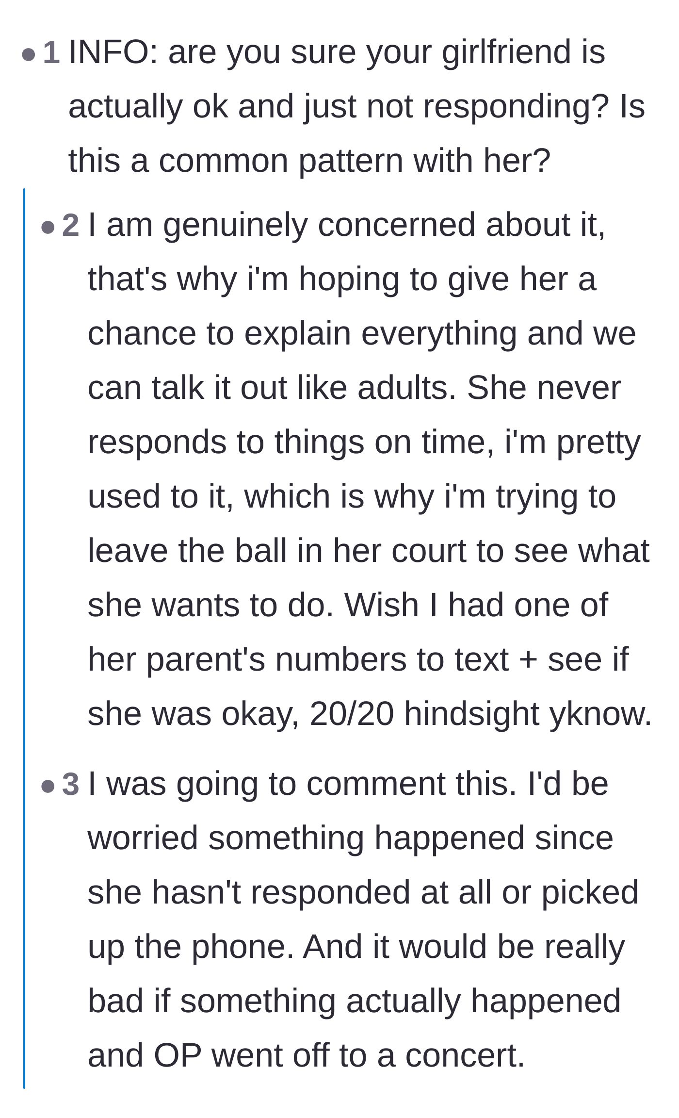Comment thread 5 - OP admitting to a history of flaky behavior while readers urge them to track down her family.