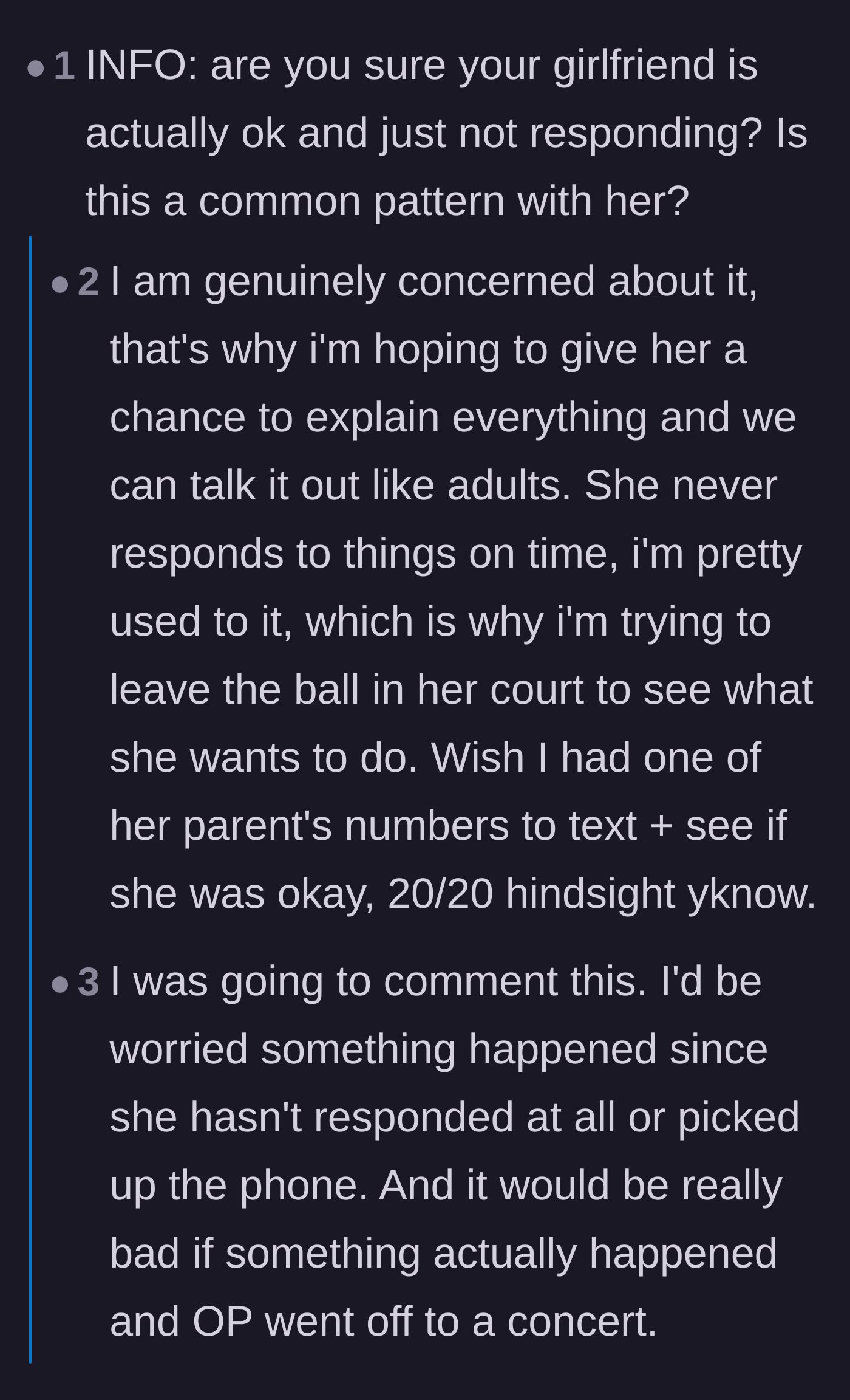 Comment thread 5 - OP admitting to a history of flaky behavior while readers urge them to track down her family.