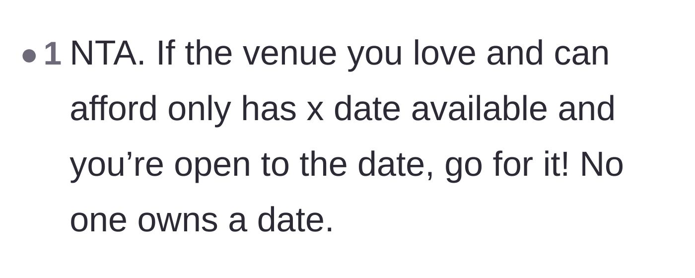 Comment thread 2 - A straightforward comment reminding everyone that nobody owns a calendar date.