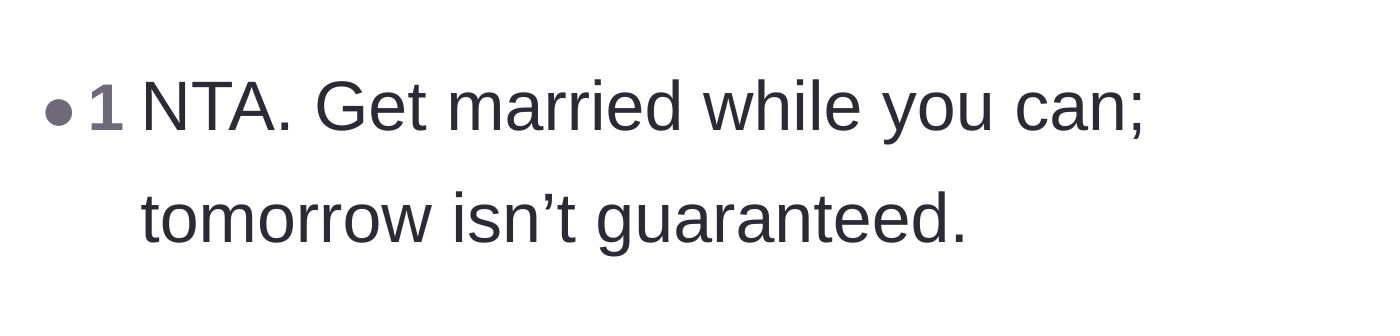 Comment thread 4 - A short, sobering reminder that life is fragile and they should just get married.