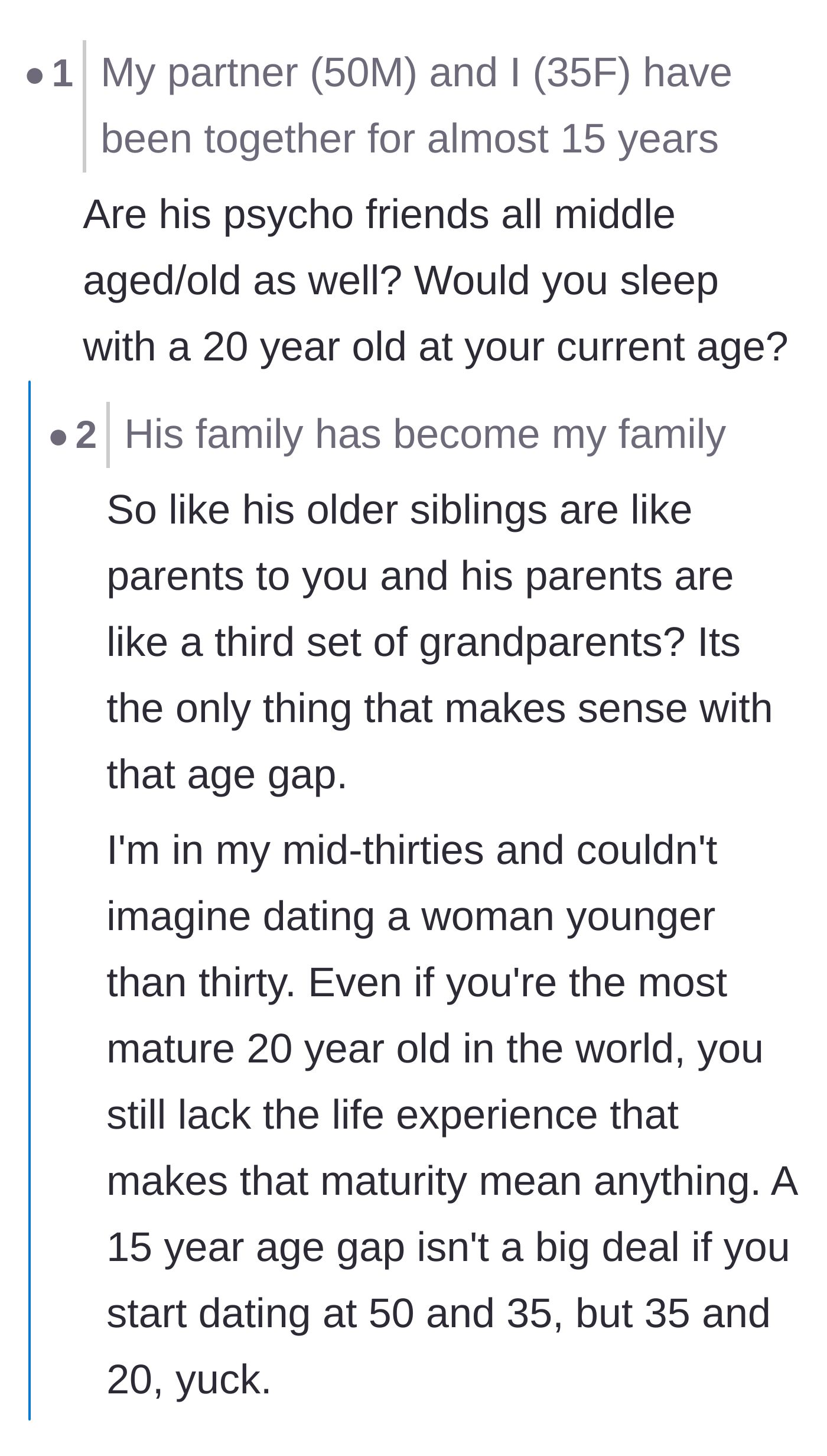 Comment thread 4 - Readers fiercely side-eying the 15-year age gap and the age the couple originally met.