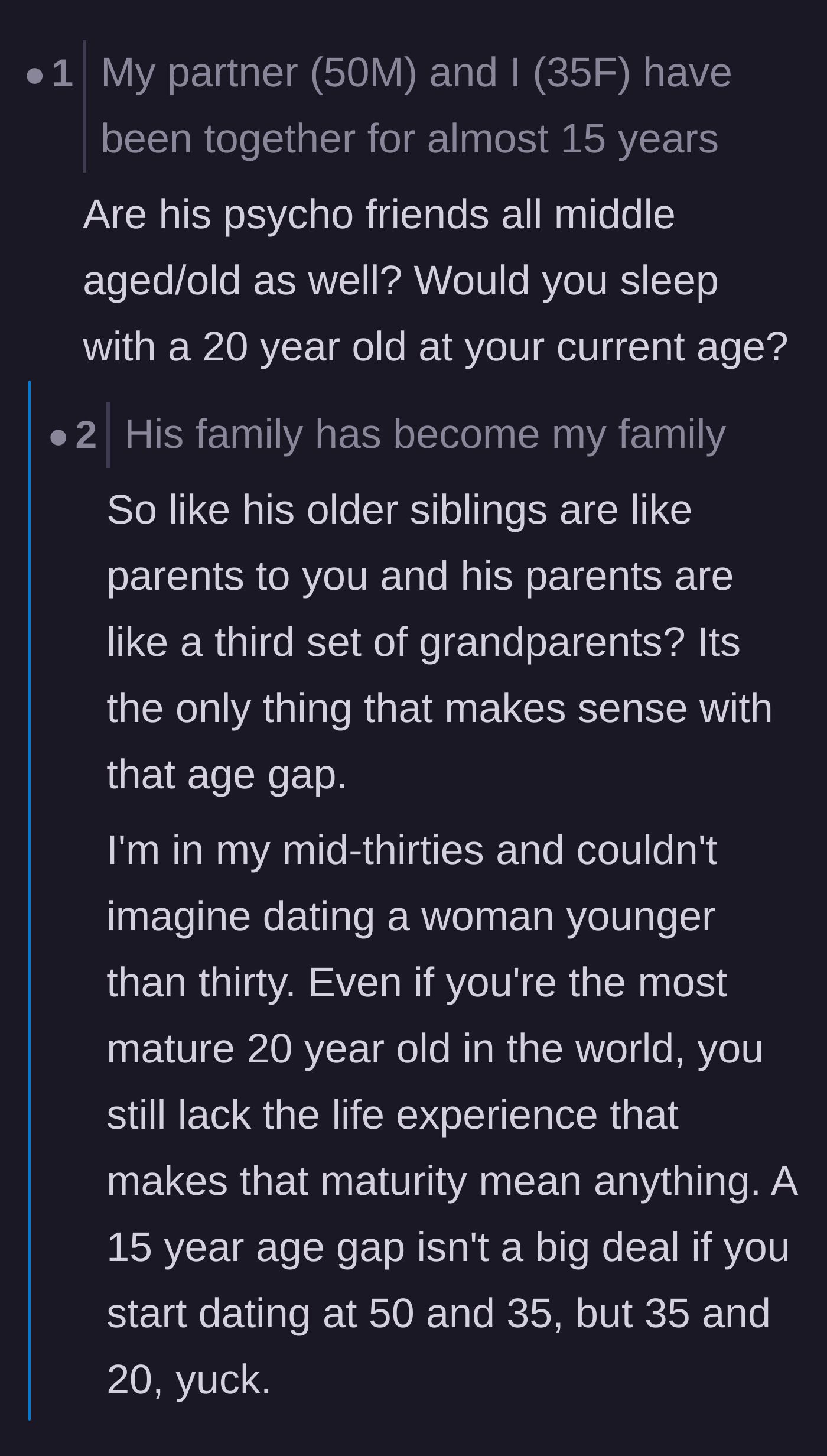 Comment thread 4 - Readers fiercely side-eying the 15-year age gap and the age the couple originally met.