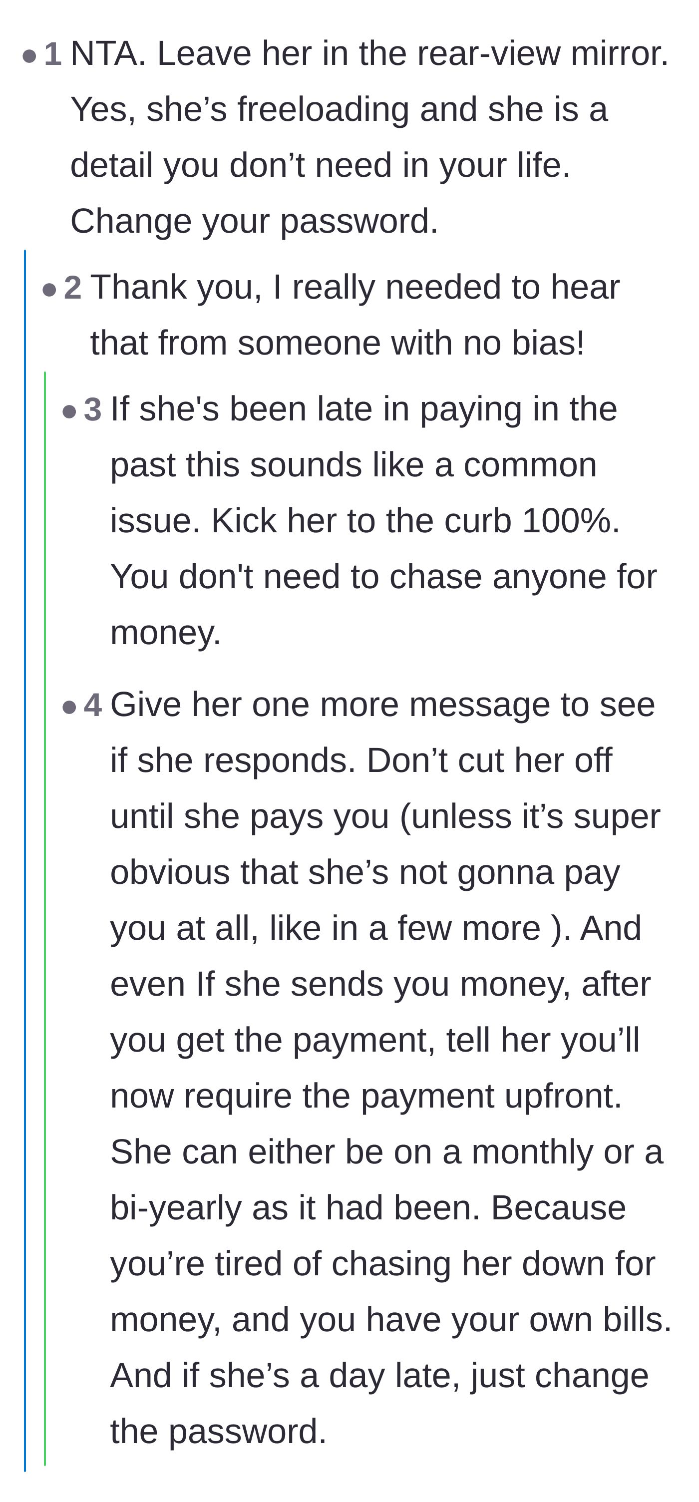 Comment thread 1 - Advice on leaving the freeloading stranger in the past and the OP's update on booting her.