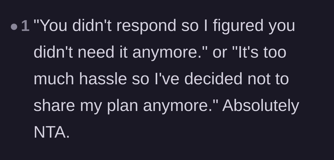 Comment thread 2 - Suggested text message scripts for ending the shared subscription without starting a fight.