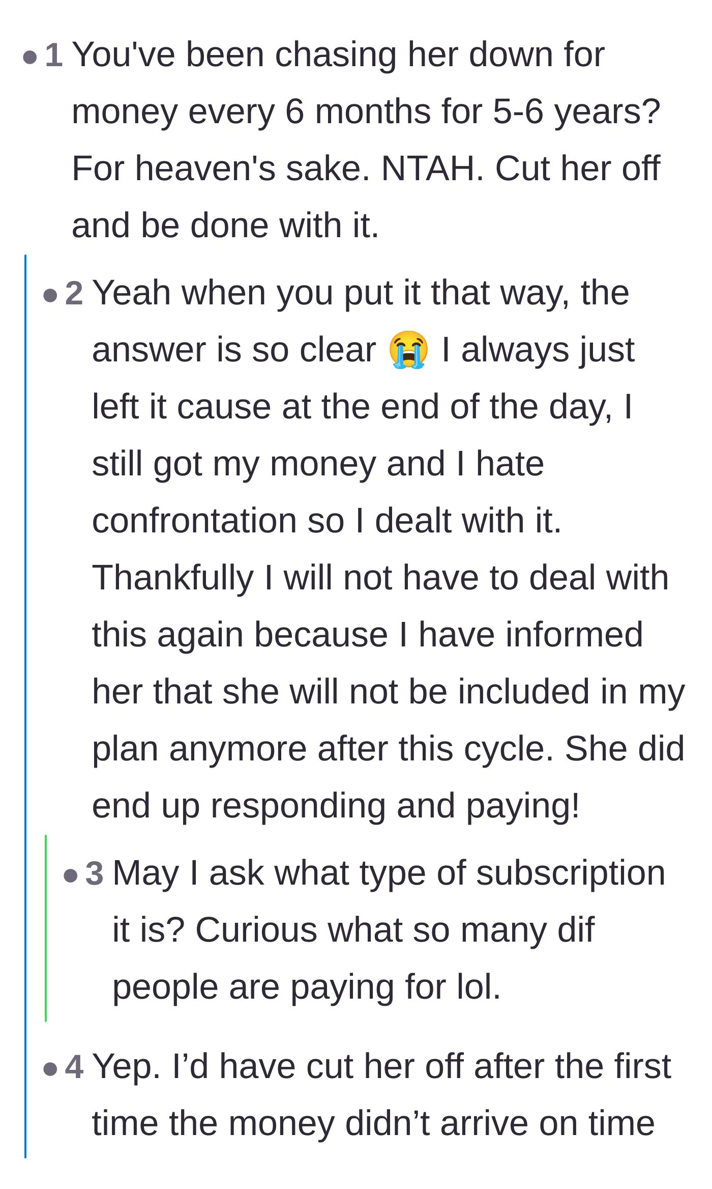 Comment thread 4 - Expressing disbelief at putting up with this setup for six years, prompting OP to realize how absurd it sounds.