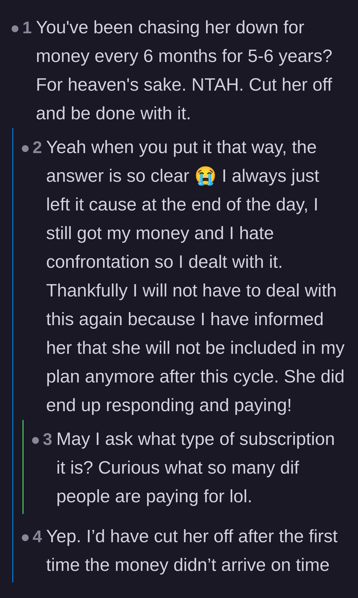 Comment thread 4 - Expressing disbelief at putting up with this setup for six years, prompting OP to realize how absurd it sounds.