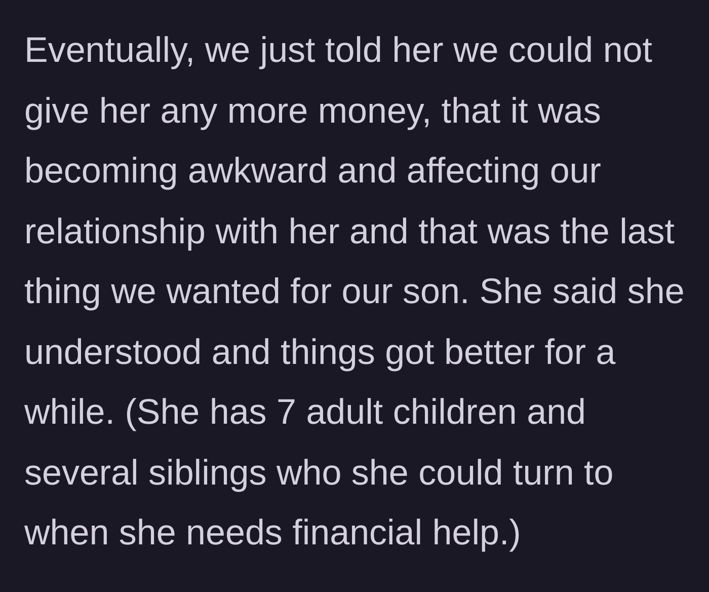 Story part 4 - The adoptive parents set a hard boundary and cut off the financial support.