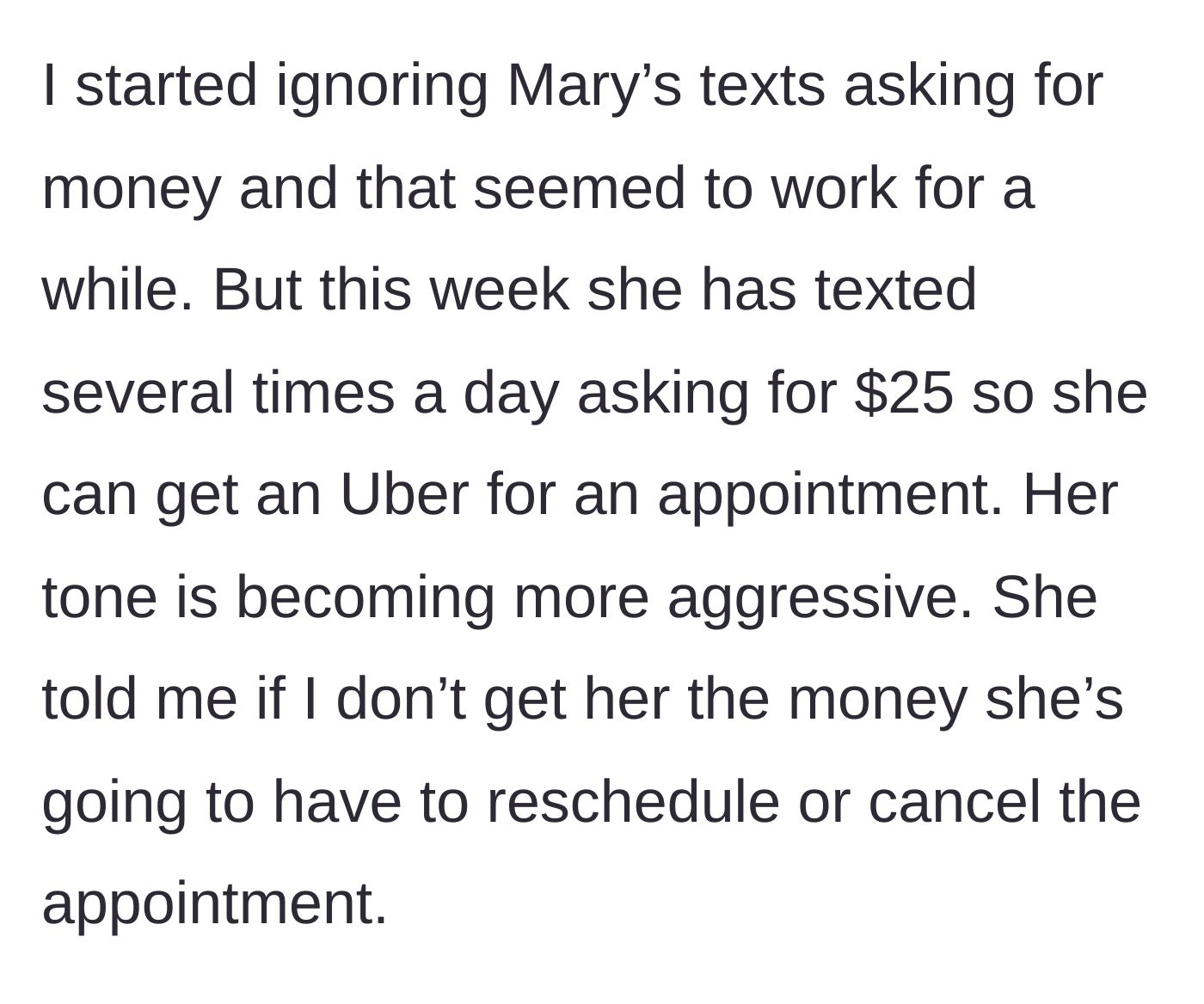Story part 7 - The birthmother becomes aggressive, texting multiple times a day and threatening to miss doctor appointments.