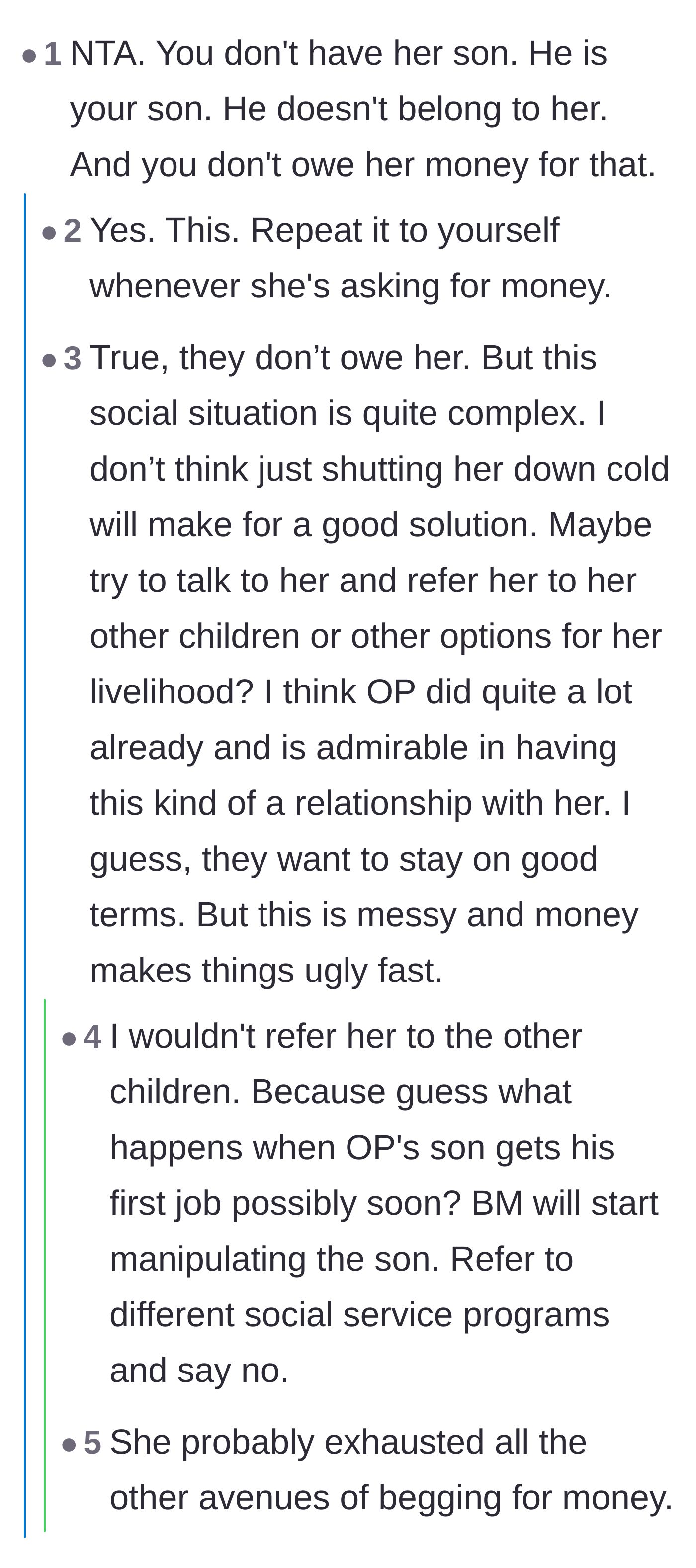 Comment thread 3 - Discussion on legal parenthood and the risks of directing the birthmother to ask other family members for cash.