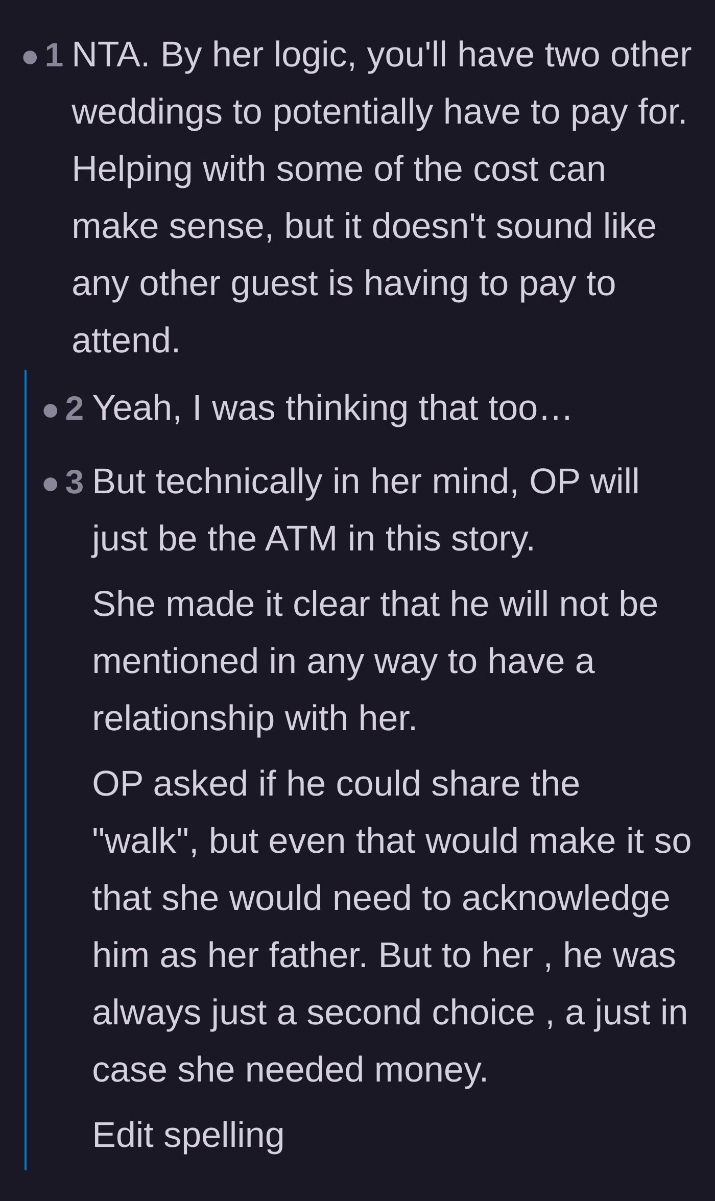 Comment thread 2 - Advice on gifting a flat, affordable amount rather than funding the entire event.