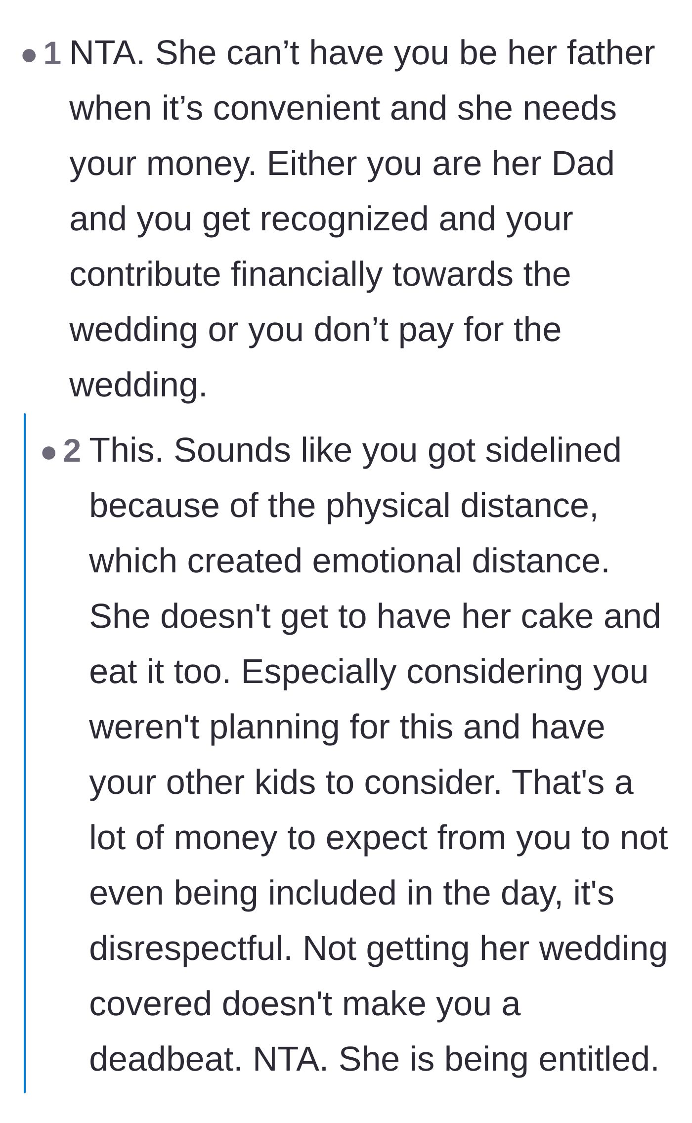 Comment thread 3 - Debating how the daughter cannot demand fatherly financial duties while denying him a fatherly role.