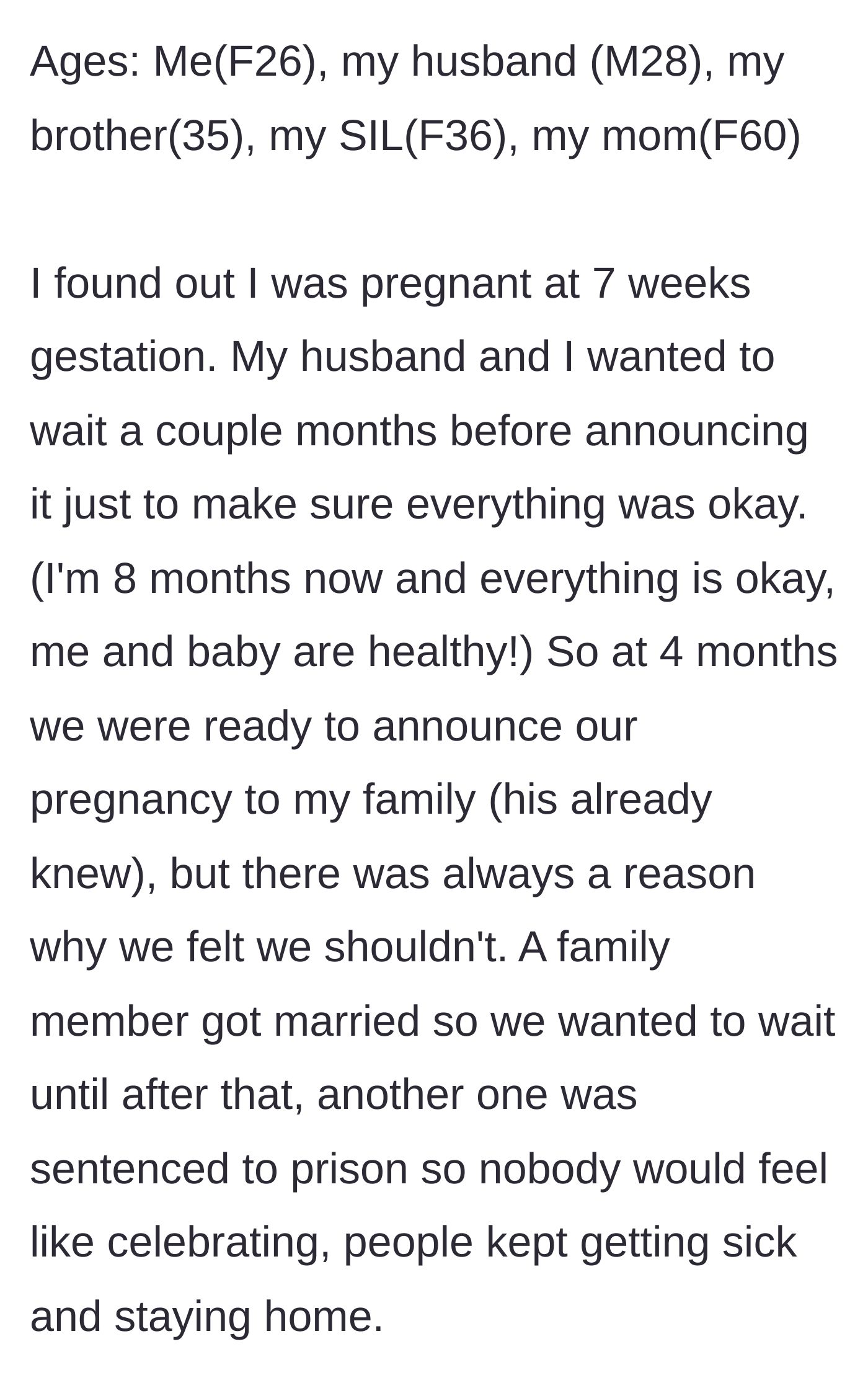 Story part 1 - The 26-year-old expecting mother explaining the valid, incredibly selfless reasons she delayed announcing her pregnancy.