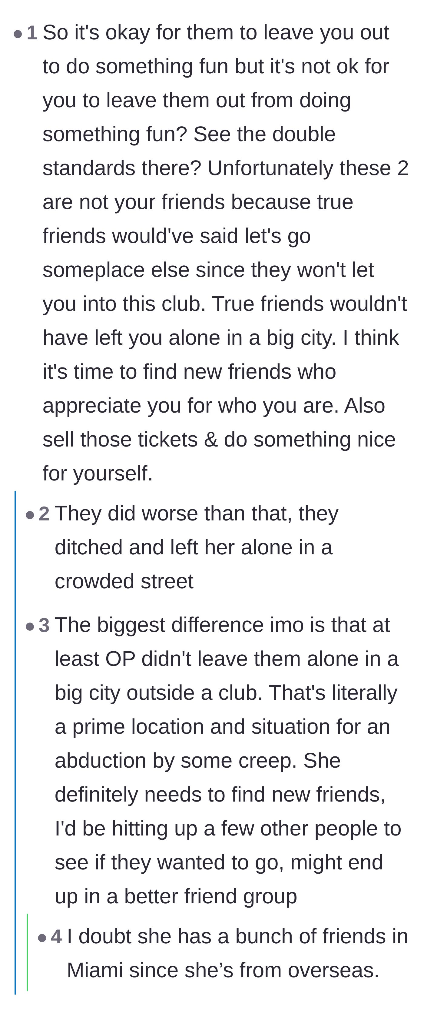 Comment thread 3 - Users rip into the hypocrisy of the friends expecting concert tickets after ditching the main character.