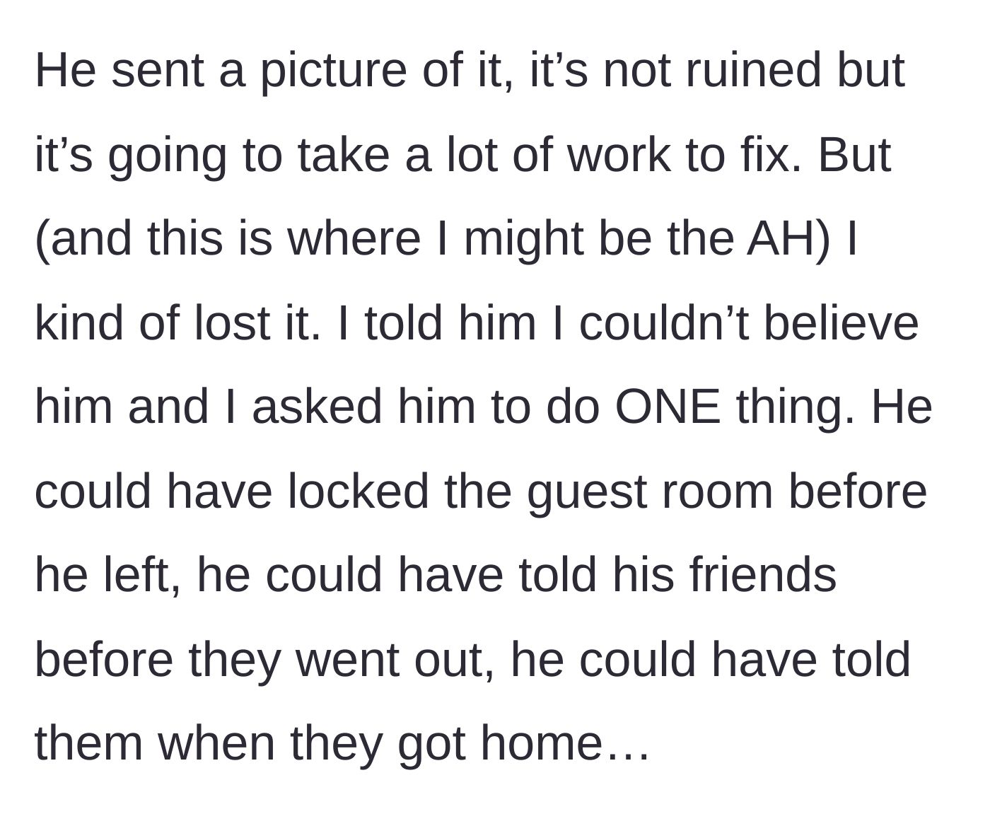 Story part 4 - The husband sends a picture of the damaged art, and the wife loses her temper over his failure to do the bare minimum.