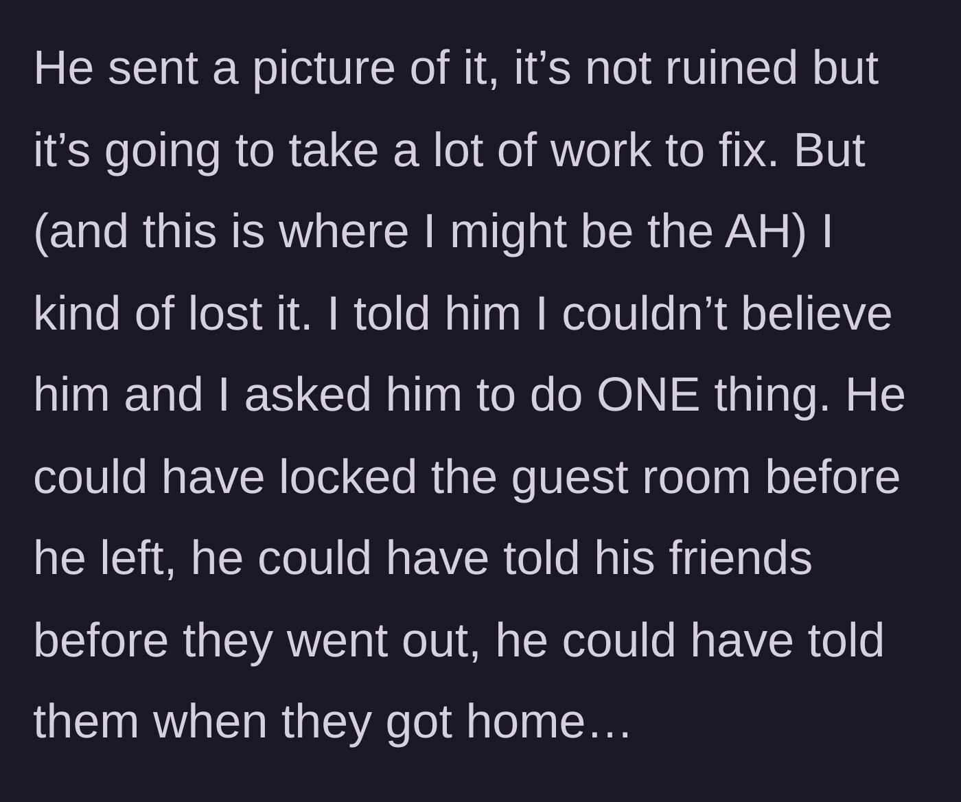 Story part 4 - The husband sends a picture of the damaged art, and the wife loses her temper over his failure to do the bare minimum.