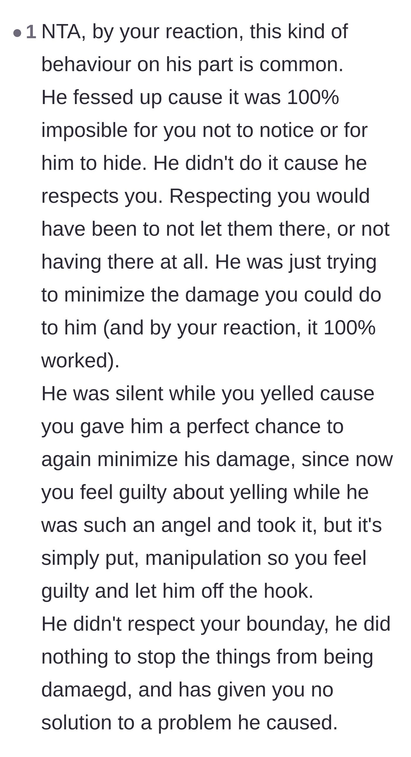 Comment thread 5 - Exposing the husband's silence as a calculated manipulation tactic to escape accountability.