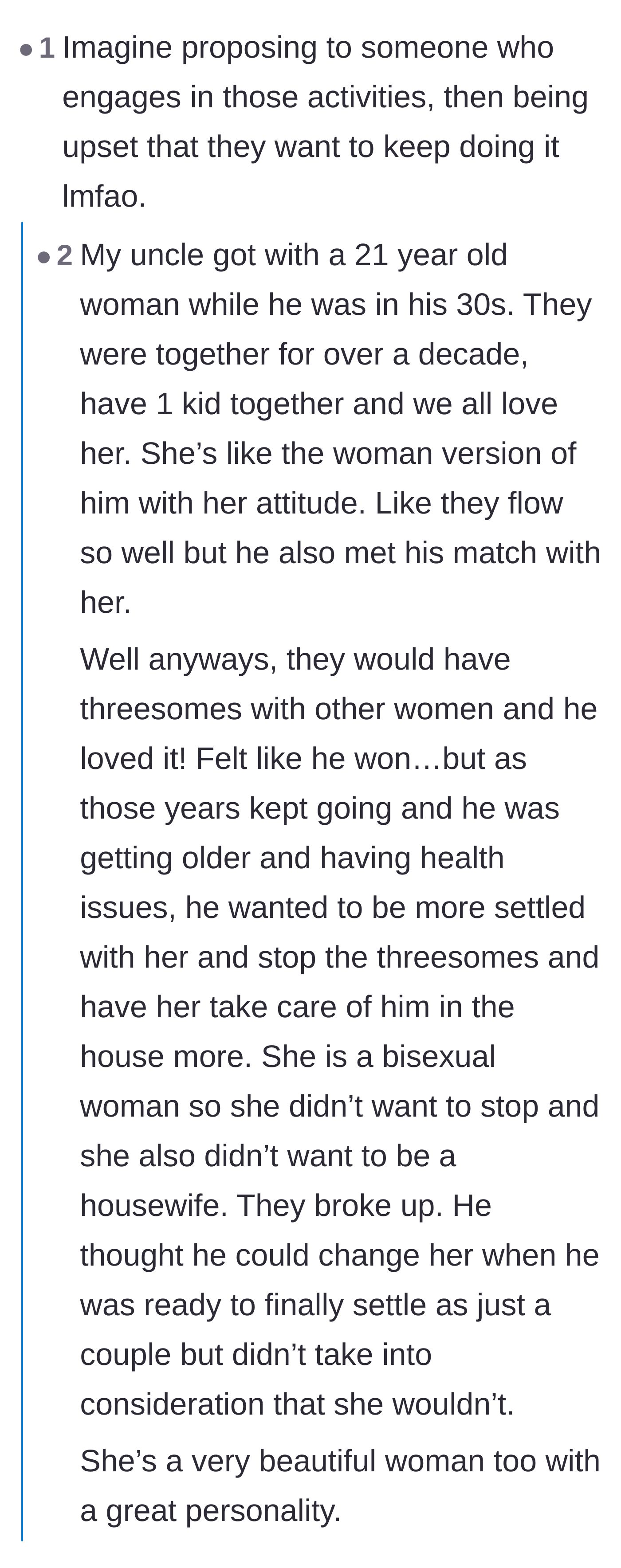 Comment thread 3 - Sharing a wild family anecdote about an uncle who couldn't tame his wild wife.