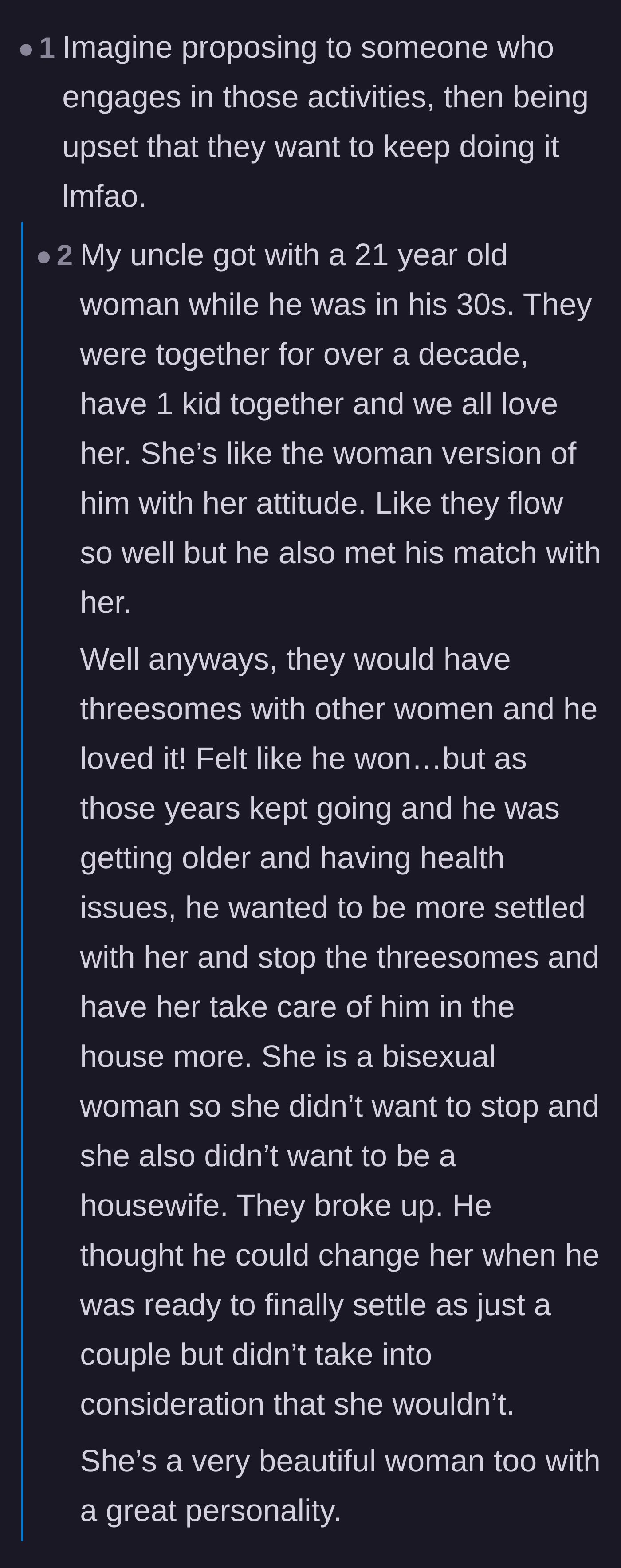 Comment thread 3 - Sharing a wild family anecdote about an uncle who couldn't tame his wild wife.