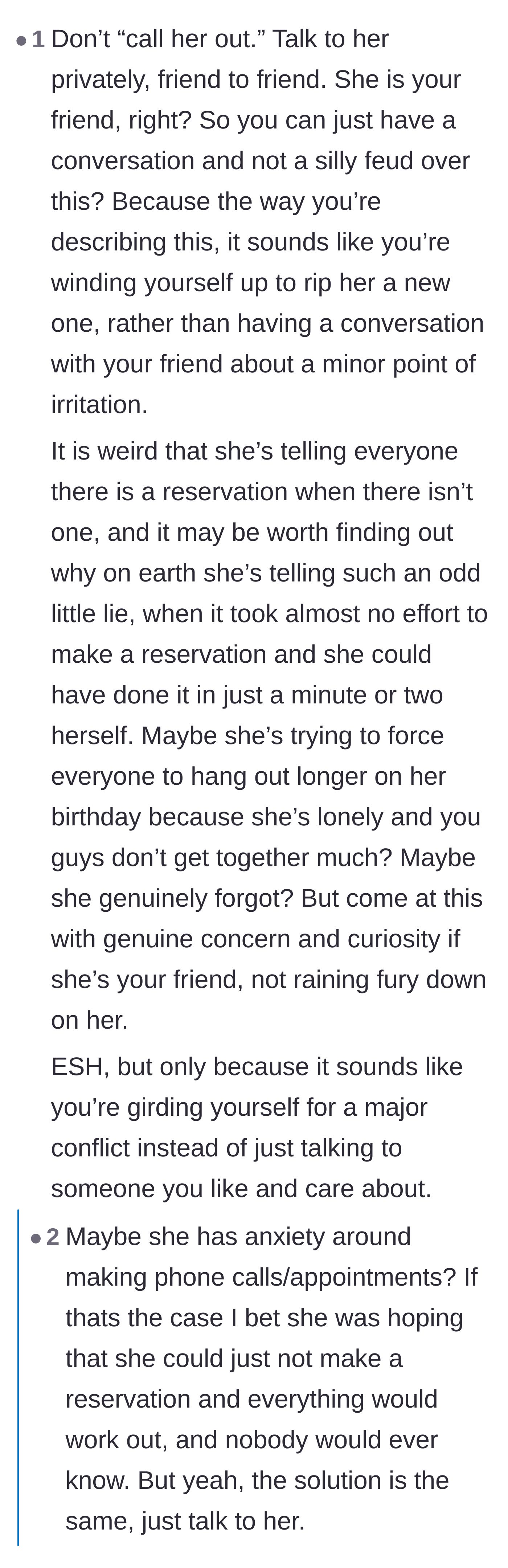 Comment thread 2 - Debate over whether the friend's lying stems from phone anxiety or loneliness.