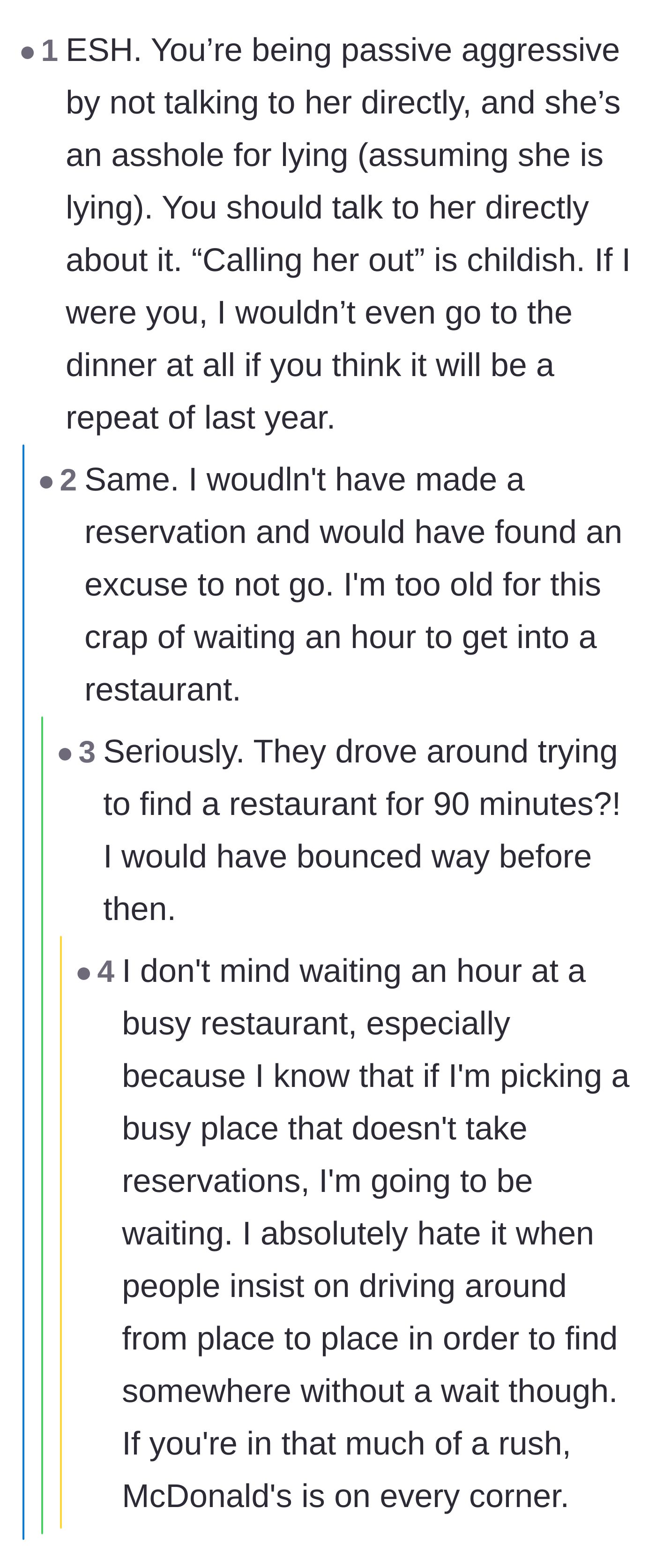 Comment thread 3 - Commenters agreeing they would never tolerate a 90-minute wait and would just go home.