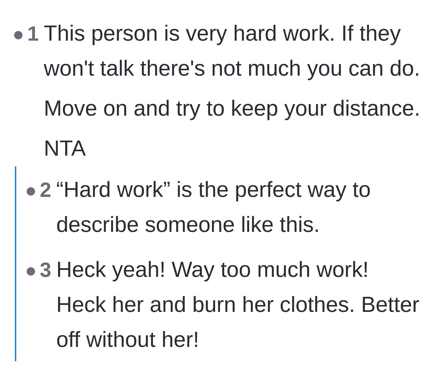 Comment thread 1 - Readers agree that the friend is far too much work and advise the narrator to keep their distance.